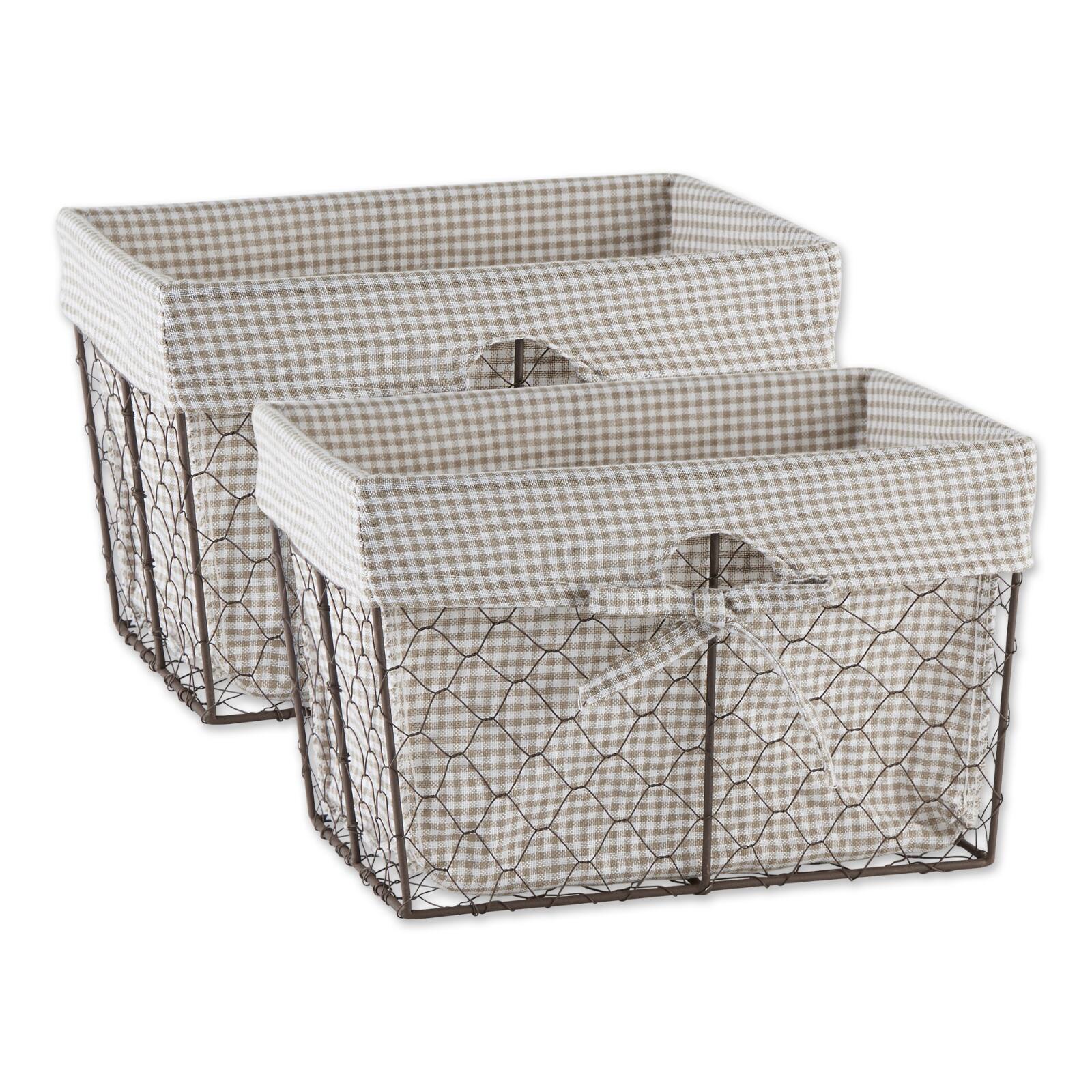 DII&#xAE; Medium Rustic Bronze Chicken Wire Baskets with Stone Gingham Liners, 2ct.