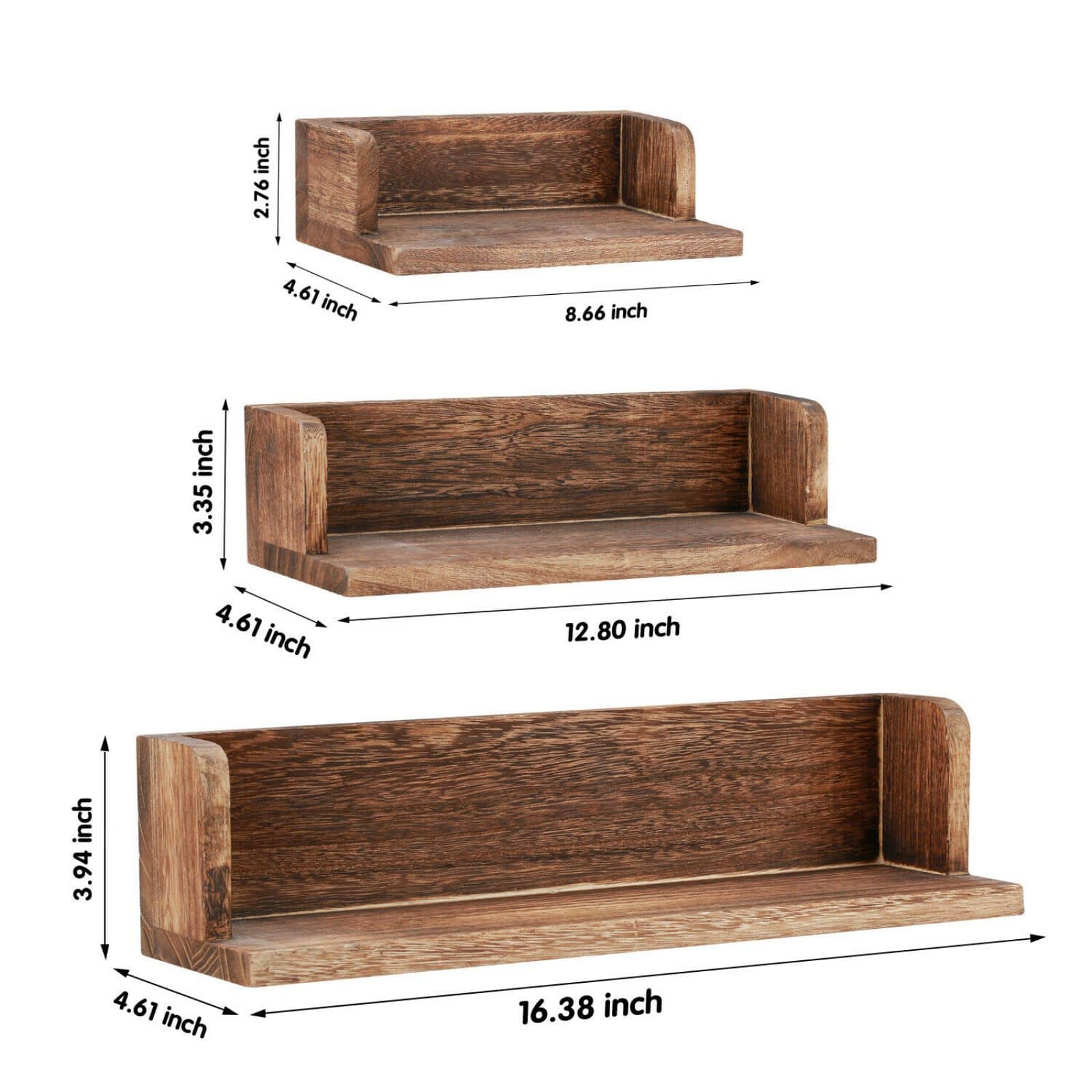 NEX&#x2122; Walnut Wall-Mounted Wooden Floating Shelves Set