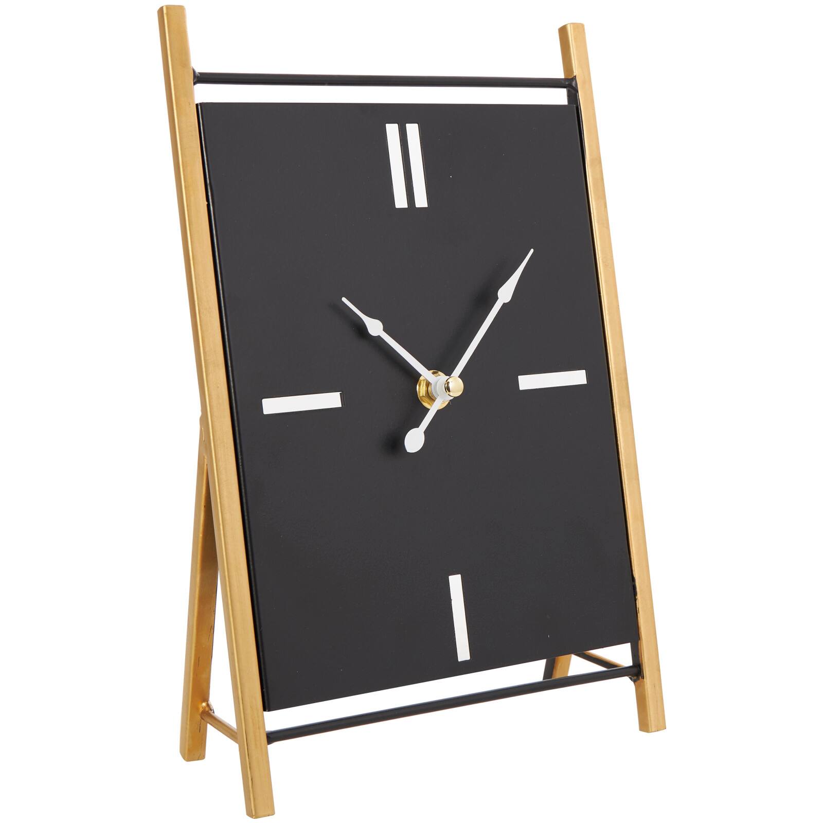 CosmoLiving by Cosmopolitan 10&#x22; Black Metal Rectangular Angled Clock Set with Gold Accents &#x26; Cutout Tick Hour Markers