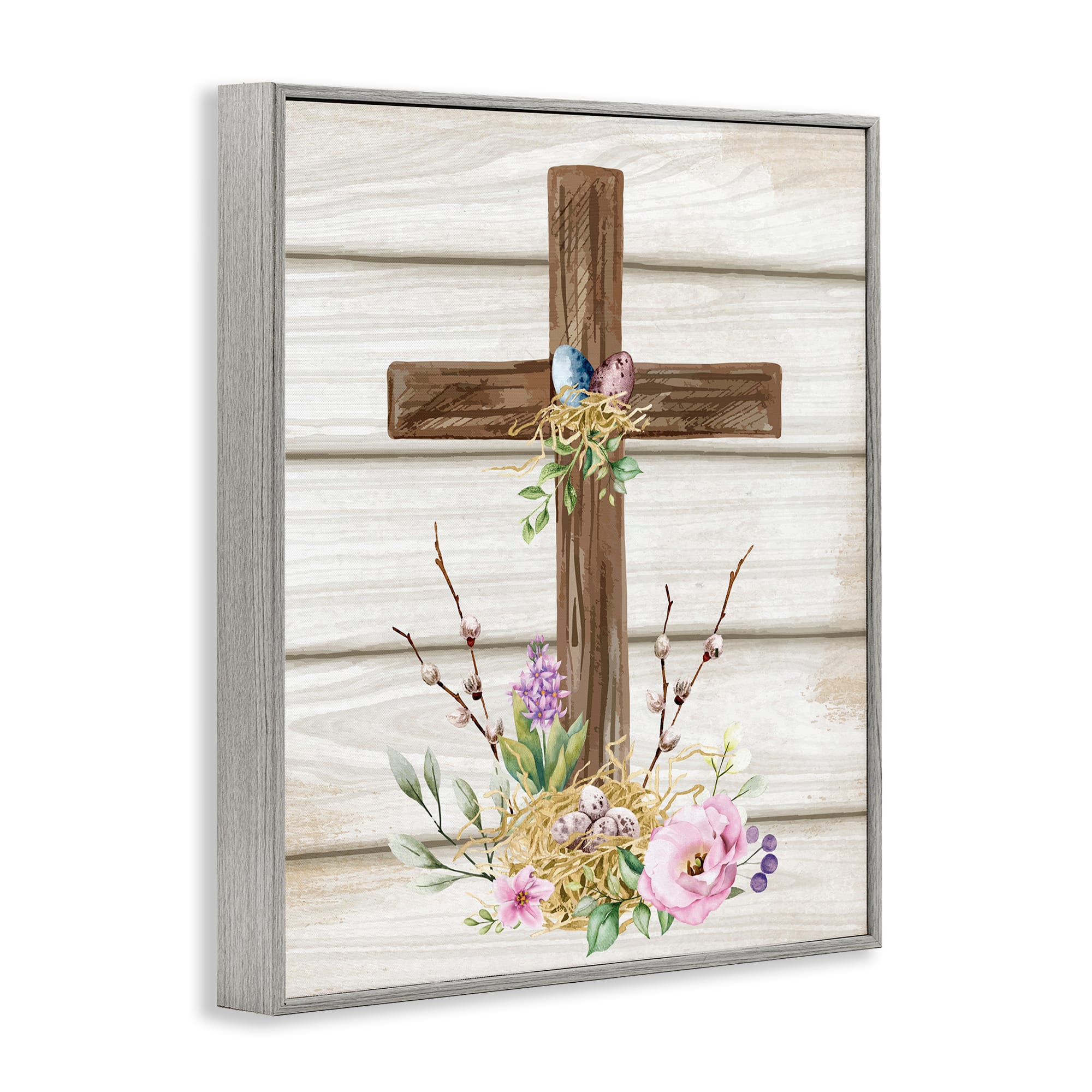 Stupell Industries Spiritual Easter Cross Spring Blossoms Framed Giclee Art