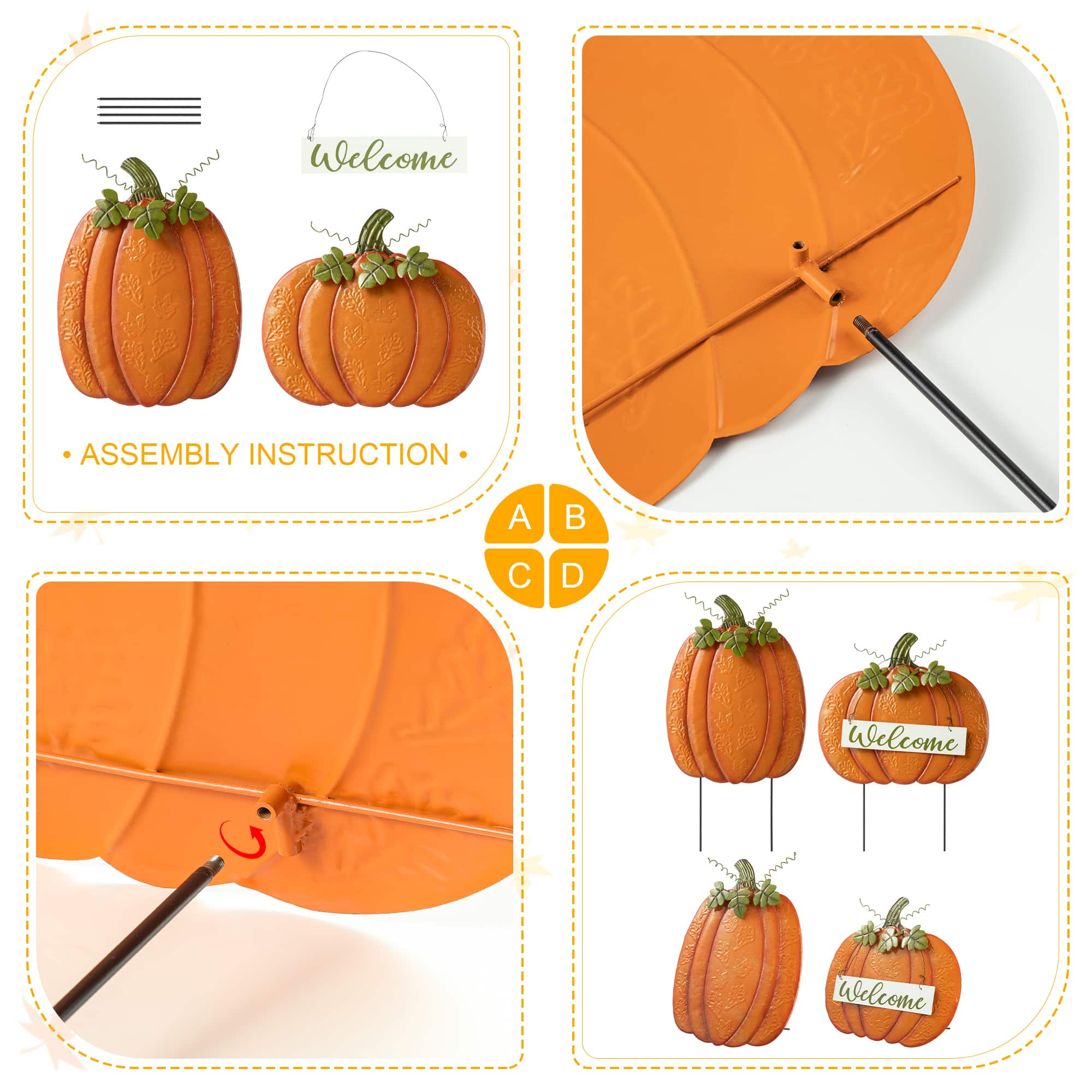 Glitzhome&#xAE; 2ft. Fall Metal Embossed Glitter Pumpkin Yard Stake, 2ct.