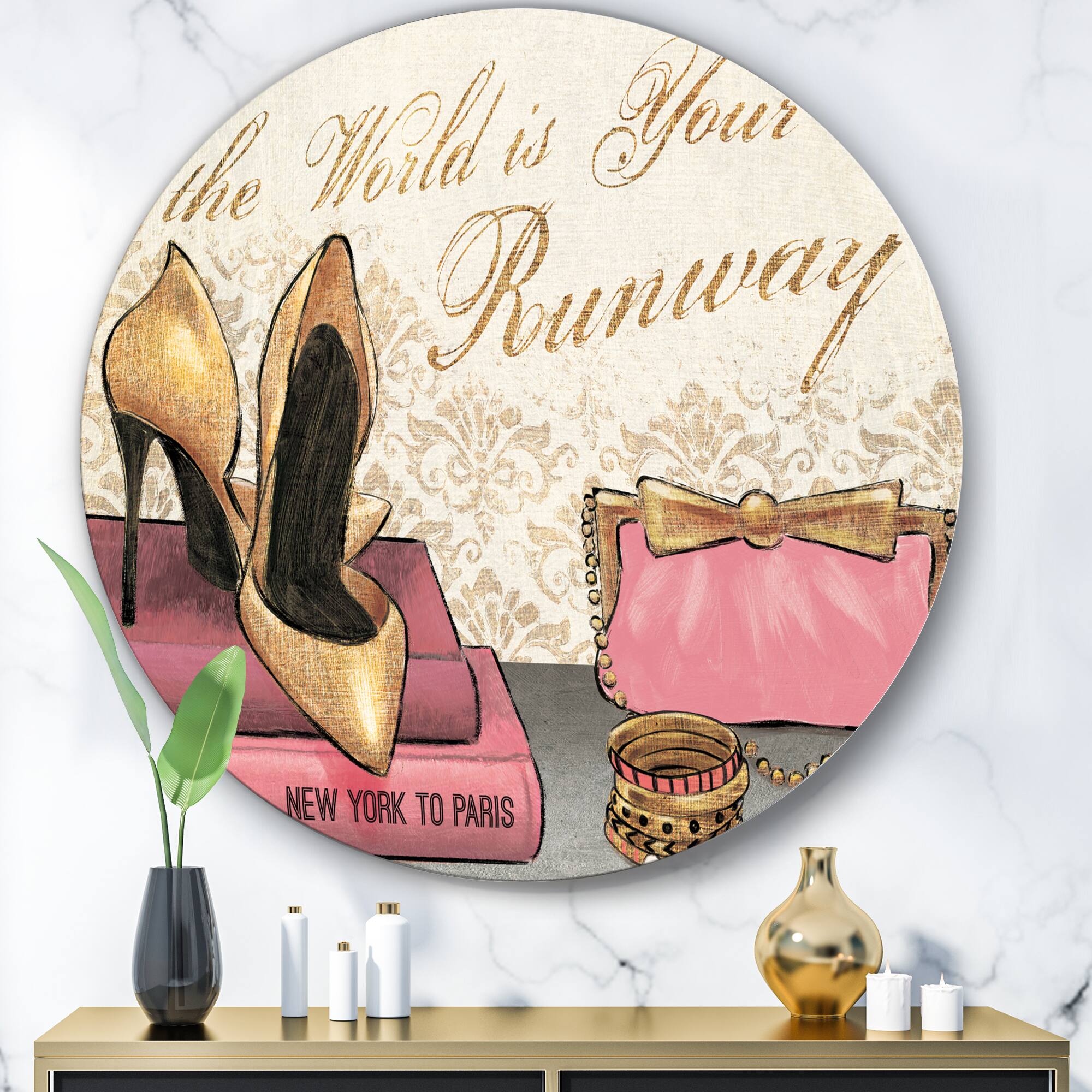 Designart - Gold Fabulous Life Style I - Glam Metal Circle Wall Art