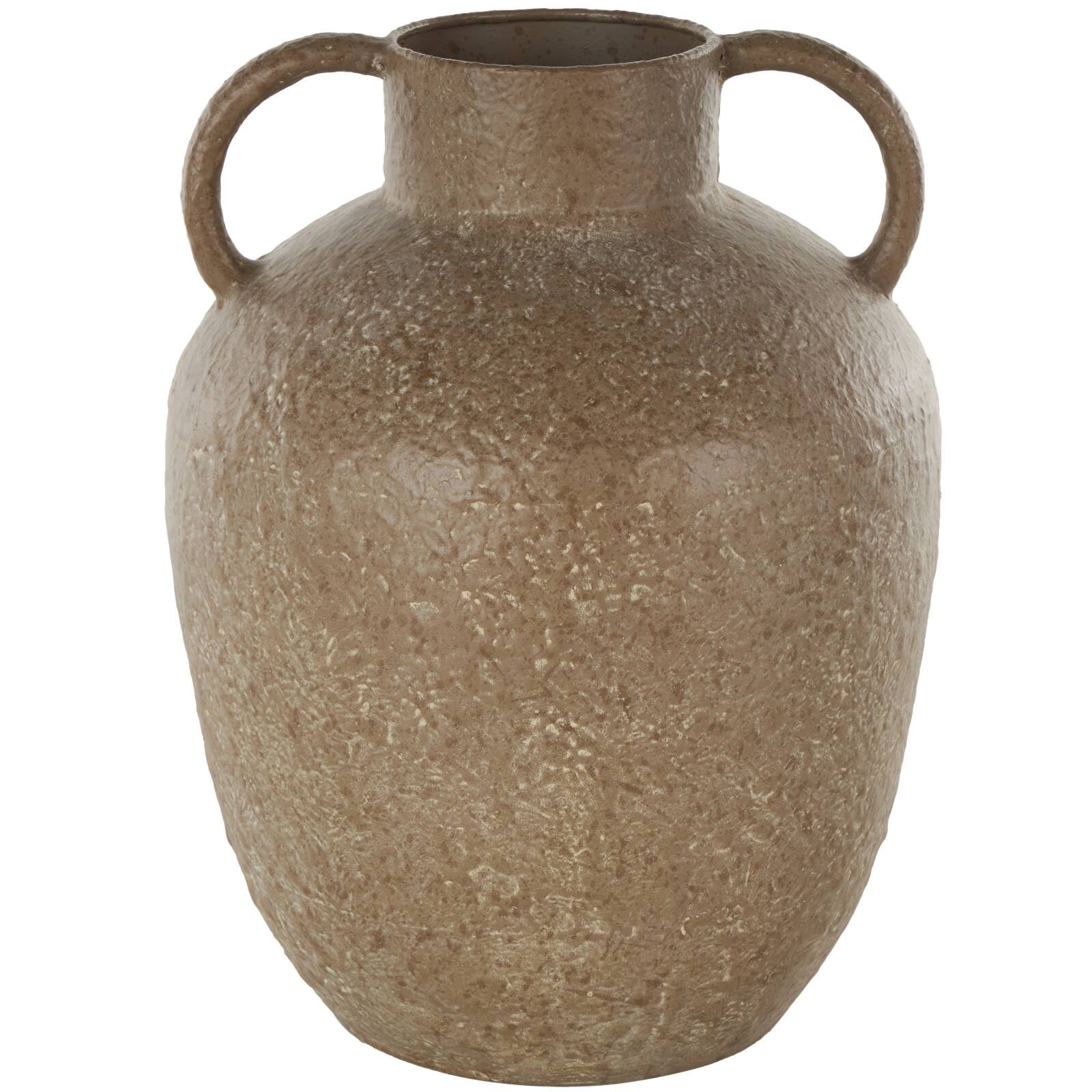 12&#x22; Brown Antique Inspired Metal Vase with Handles