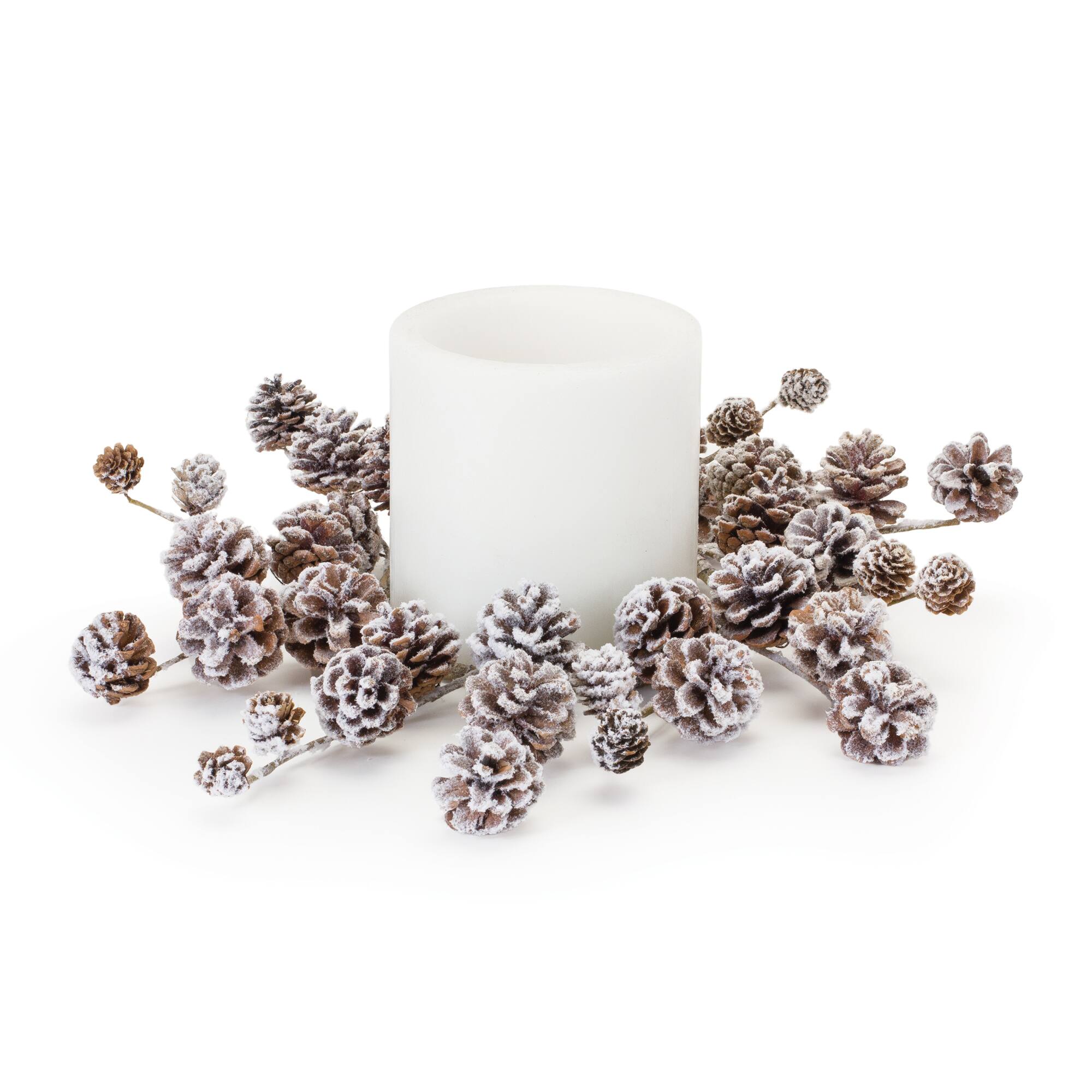 16.25&#x22; Flocked Pinecone Candle Ring, 2ct.