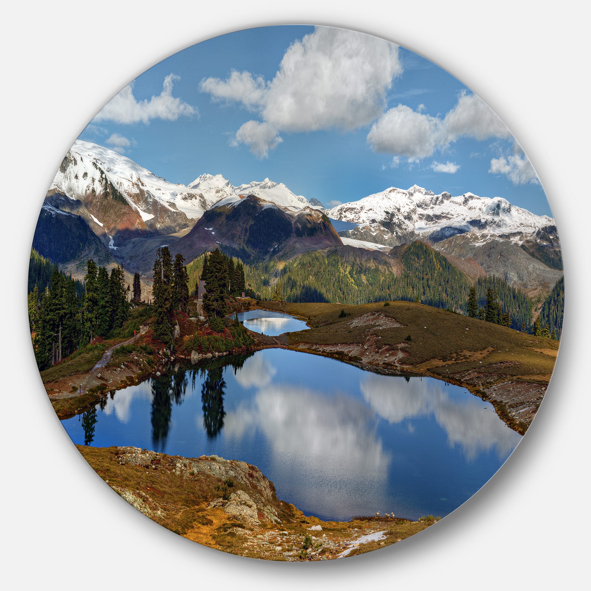 Designart - Lake with Pine Trees Reflecting Sky' Extra Large Landscape Metal Circle Wall Art