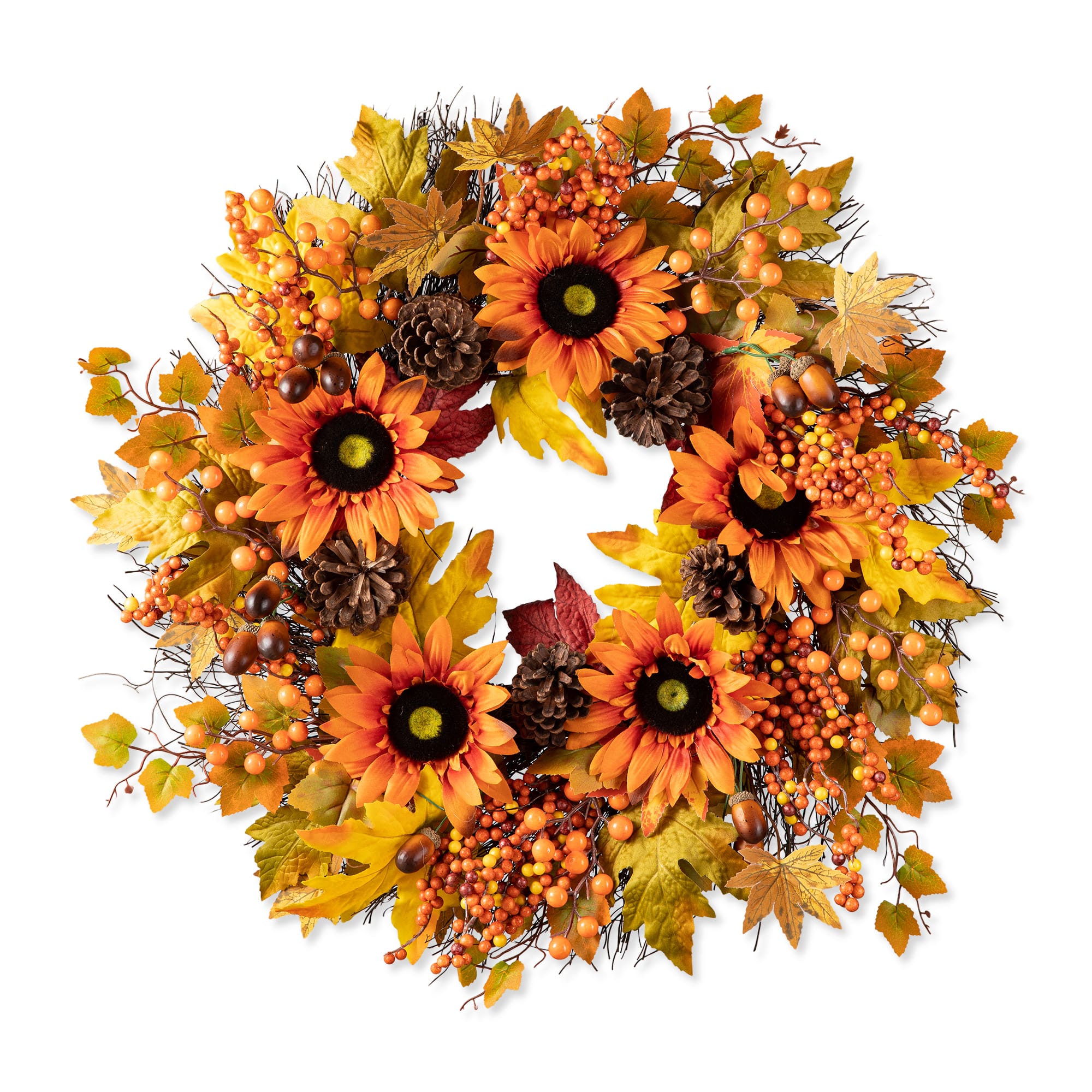 Glitzhome&#xAE; 24&#x22; Fall Sunflower, Maple Leaf &#x26;  Berry Wreath