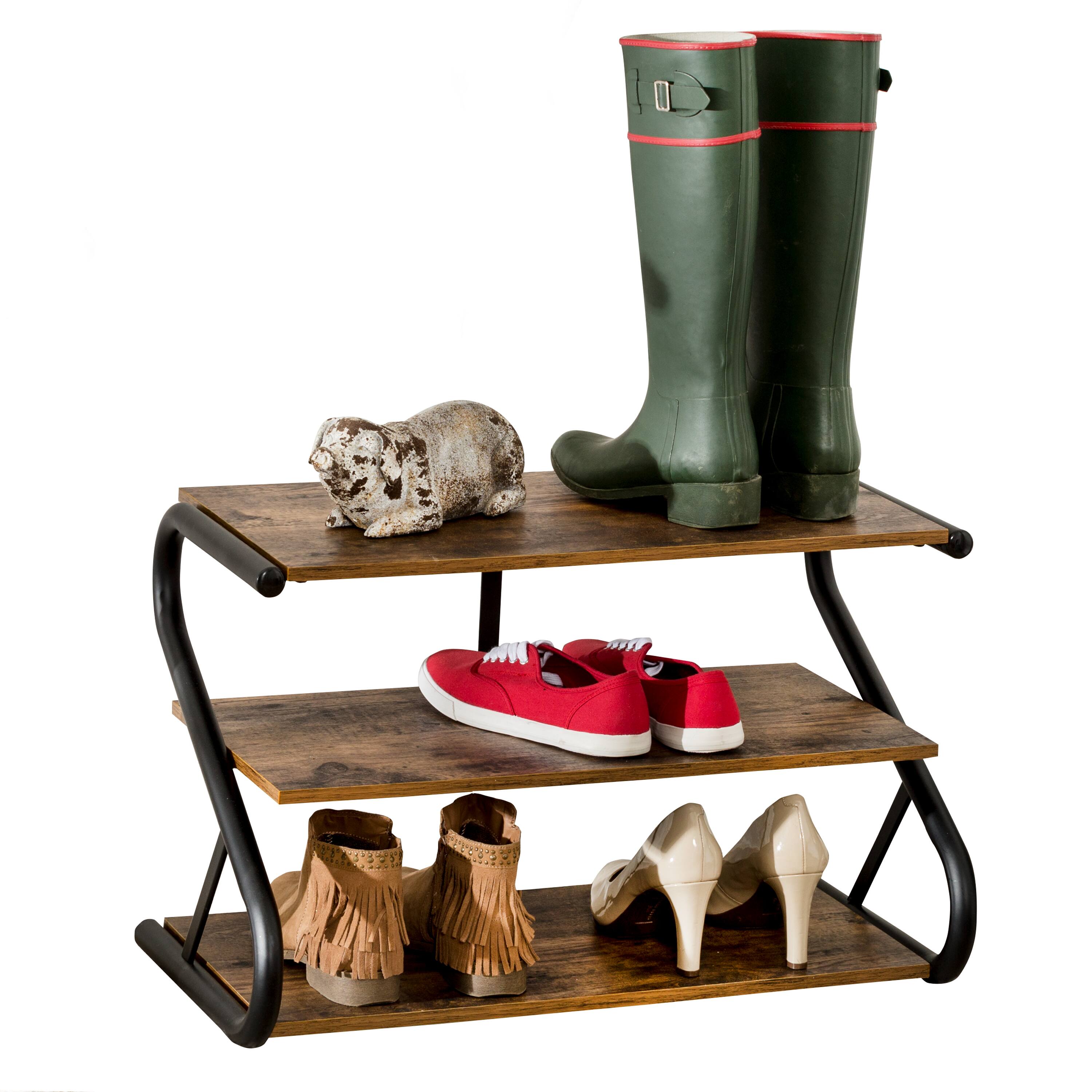 Honey Can Do 3-Shelf Z-Frame Wooden Shoe Rack With Matte Black Metal