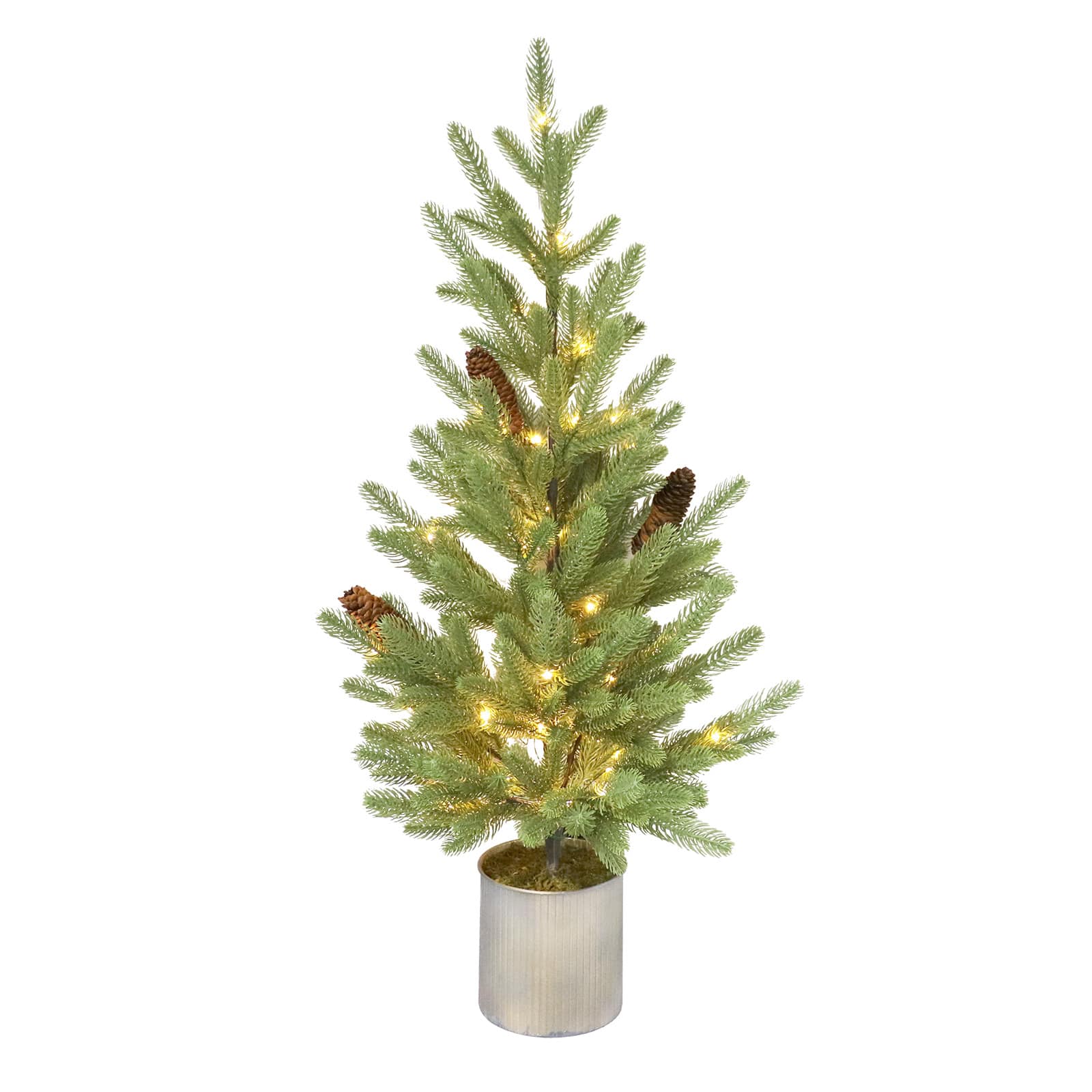 32&#x22; Pre-Lit Pine &#x26; Pinecone Accent Tree in Metal Bucket by Ashland&#xAE;