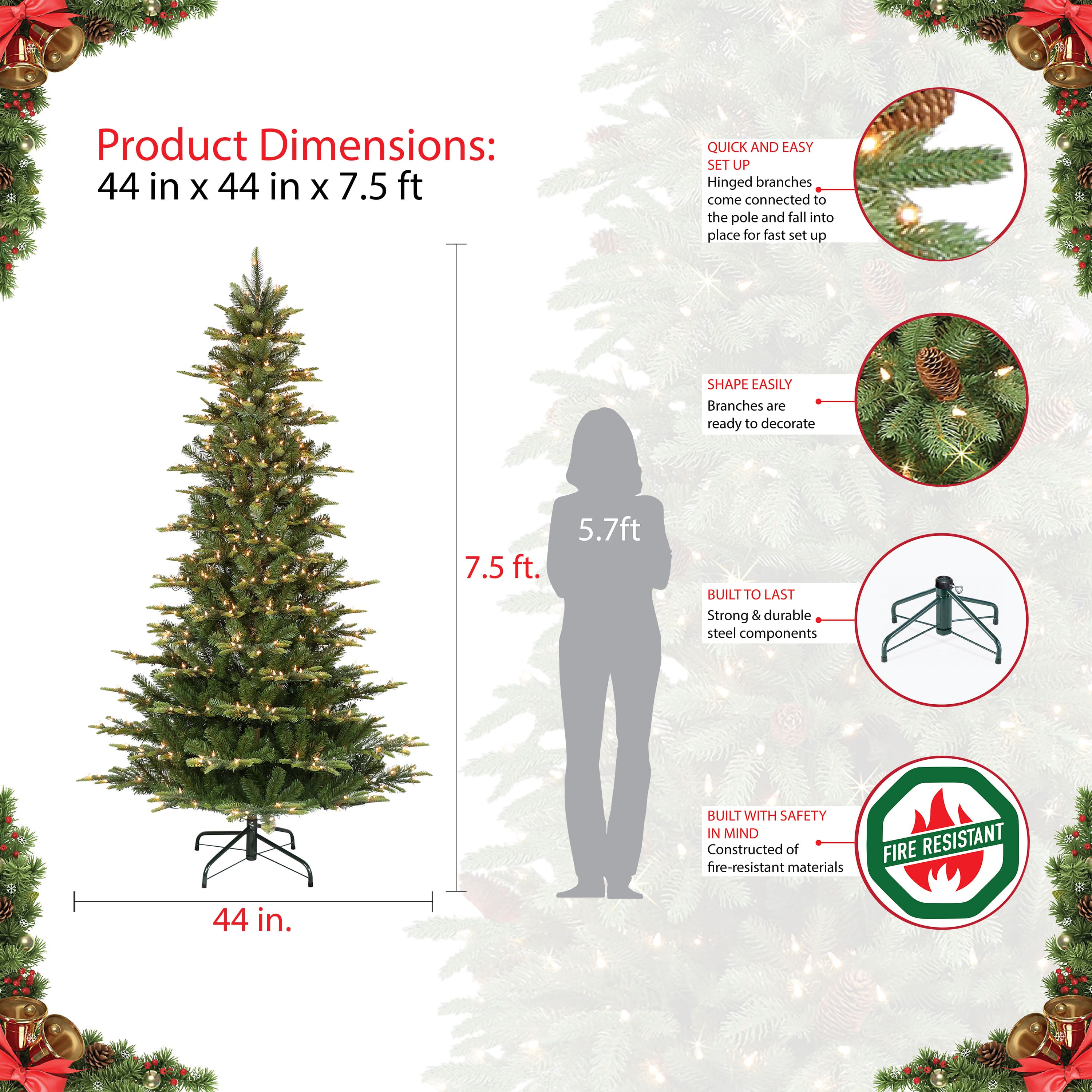 7.5ft. Pre-Lit Slim Aspen Fir Artificial Christmas Tree, Clear Lights