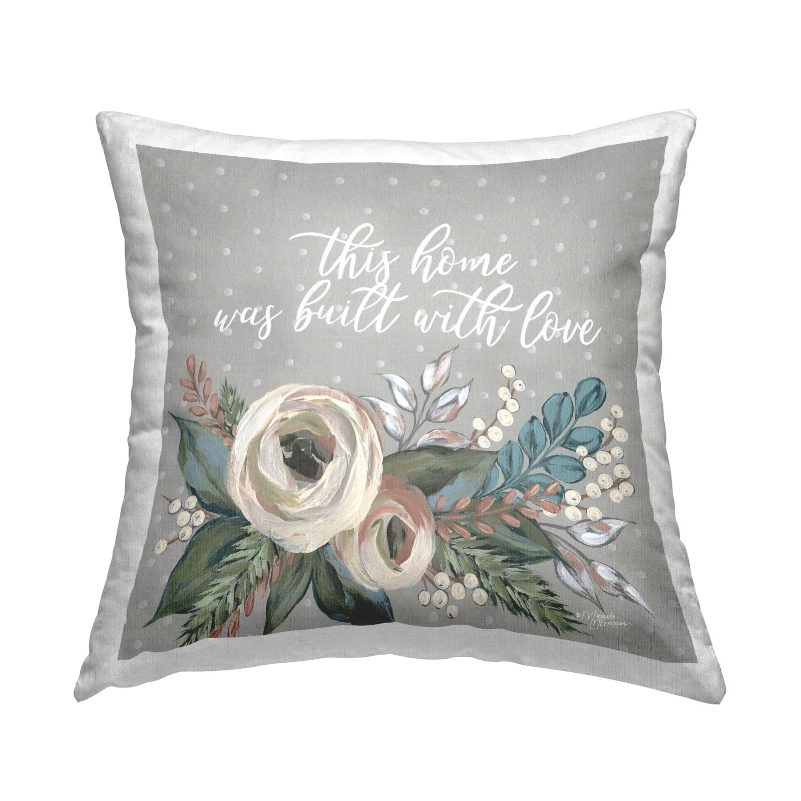Stupell Industries Built With Love Sentimental Family Quote Florals Throw Pillow, 18" x 18"