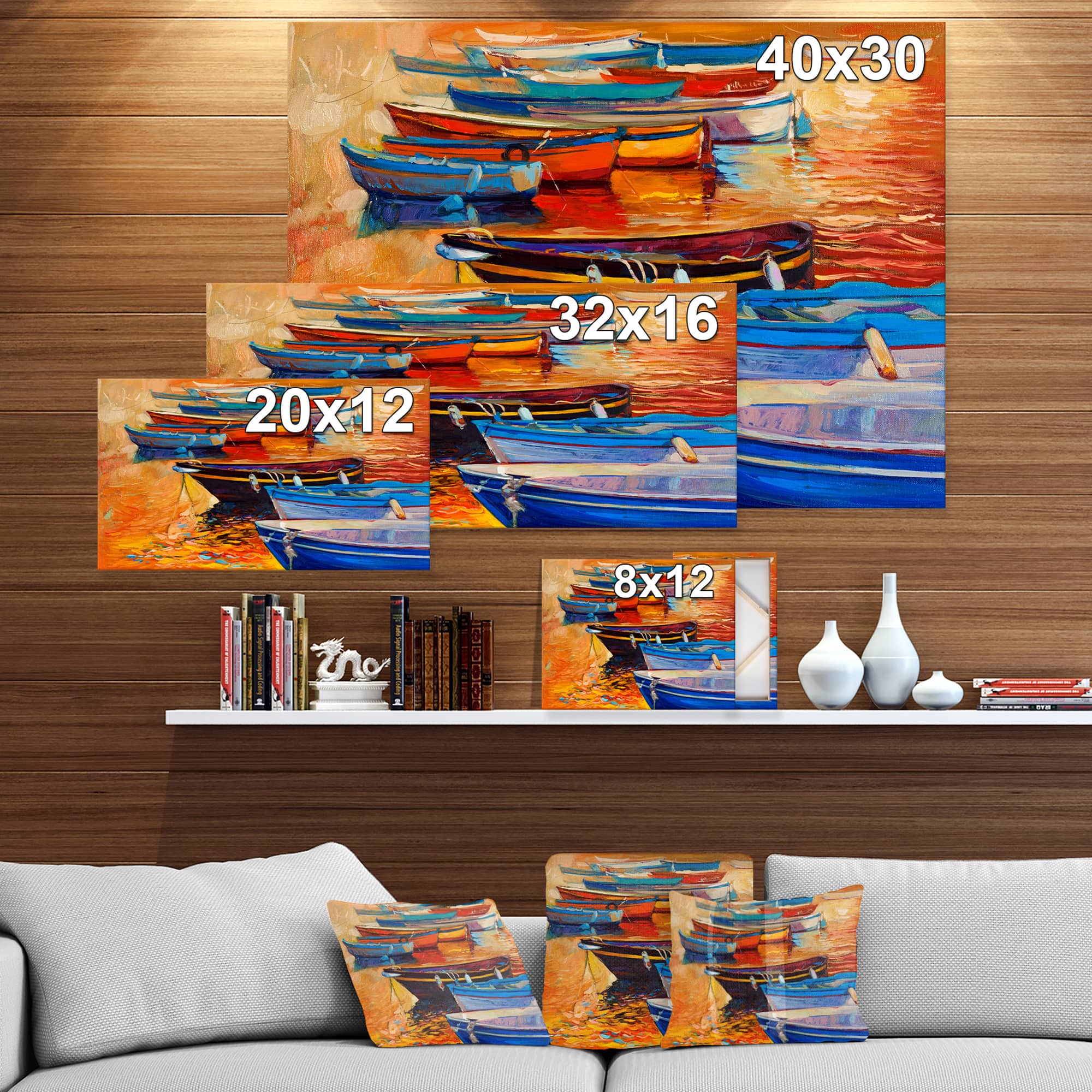 Designart - Wooden Boats in Calm Water - Nautical Painting Print on Wrapped Canvas