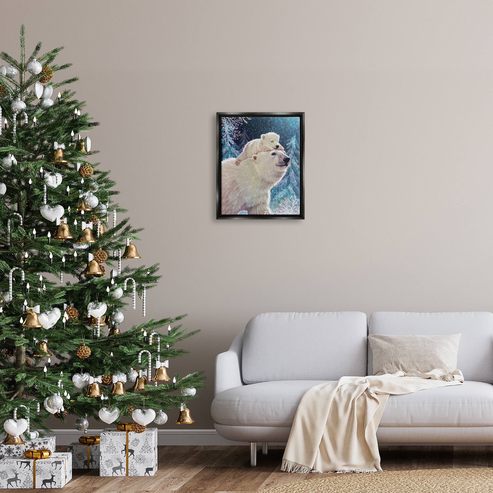Stupell Industries Polar Bear & Cub Winter Scene Framed Floater Canvas Wall Art