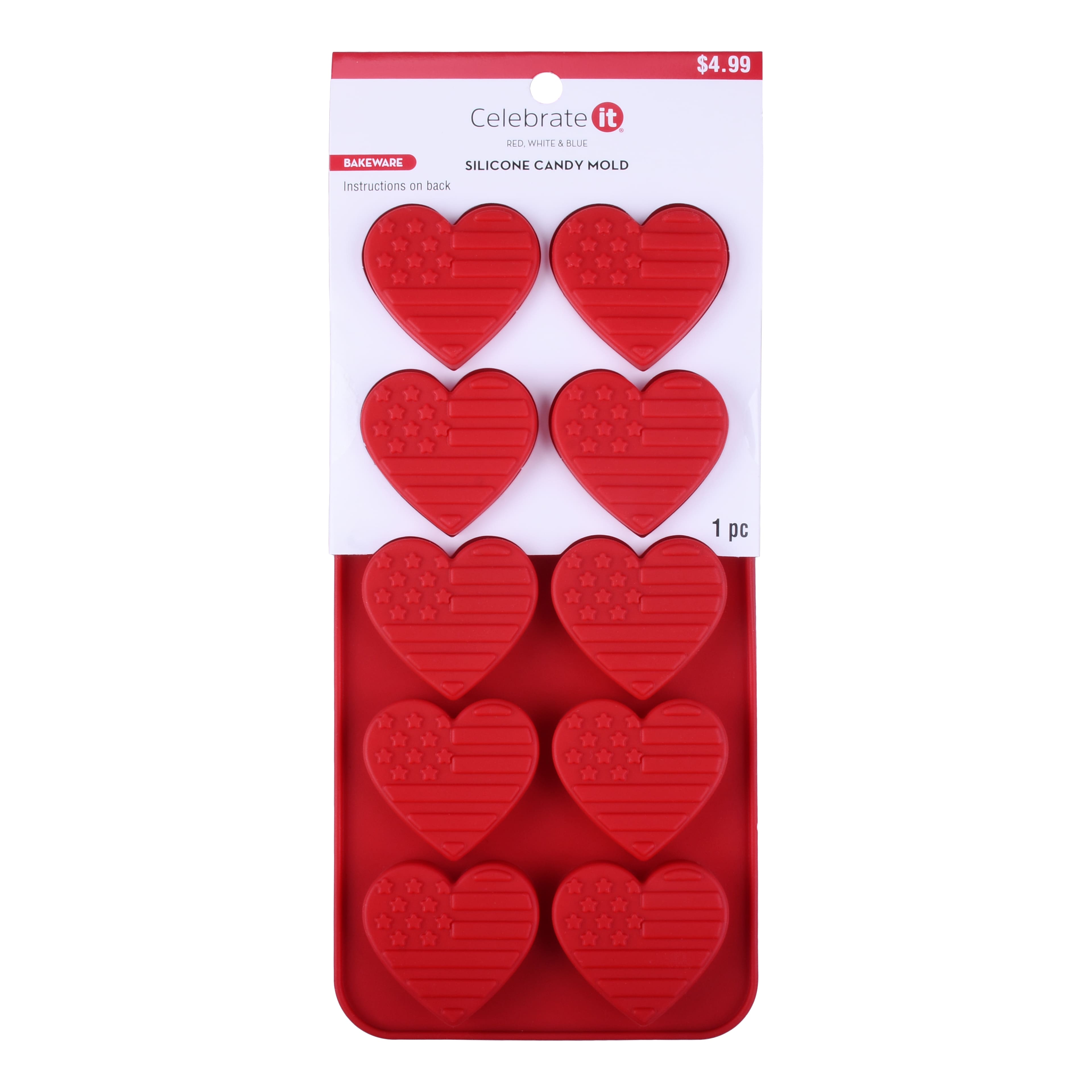 Red, White & Blue Heart Flag Silicone Candy Mold by Celebrate It®