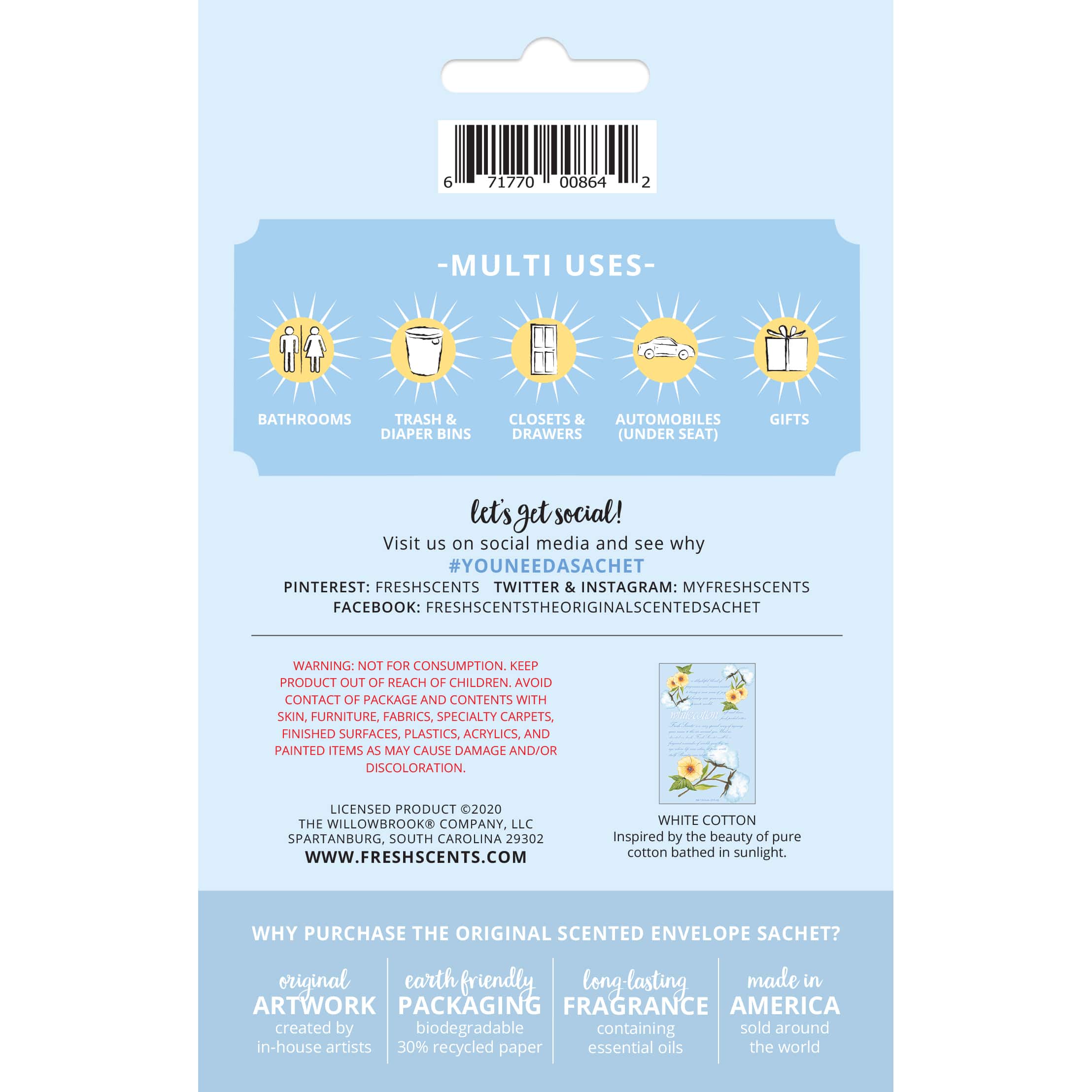 Willowbrook® Fresh Scents™ White Cotton Fragrance Sachets