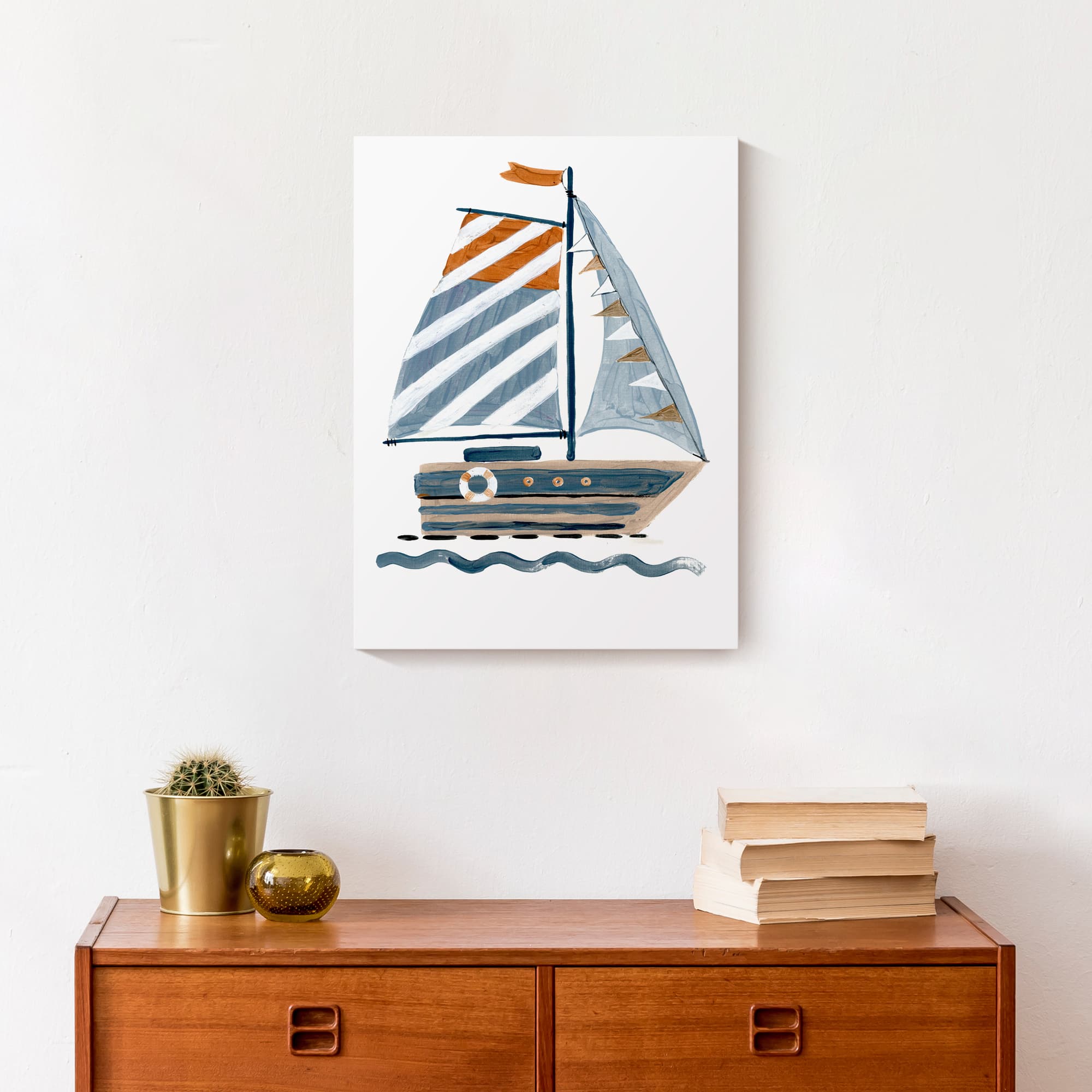 Striped Sailboat 12&#x22; x 16&#x22; Canvas Wall Art