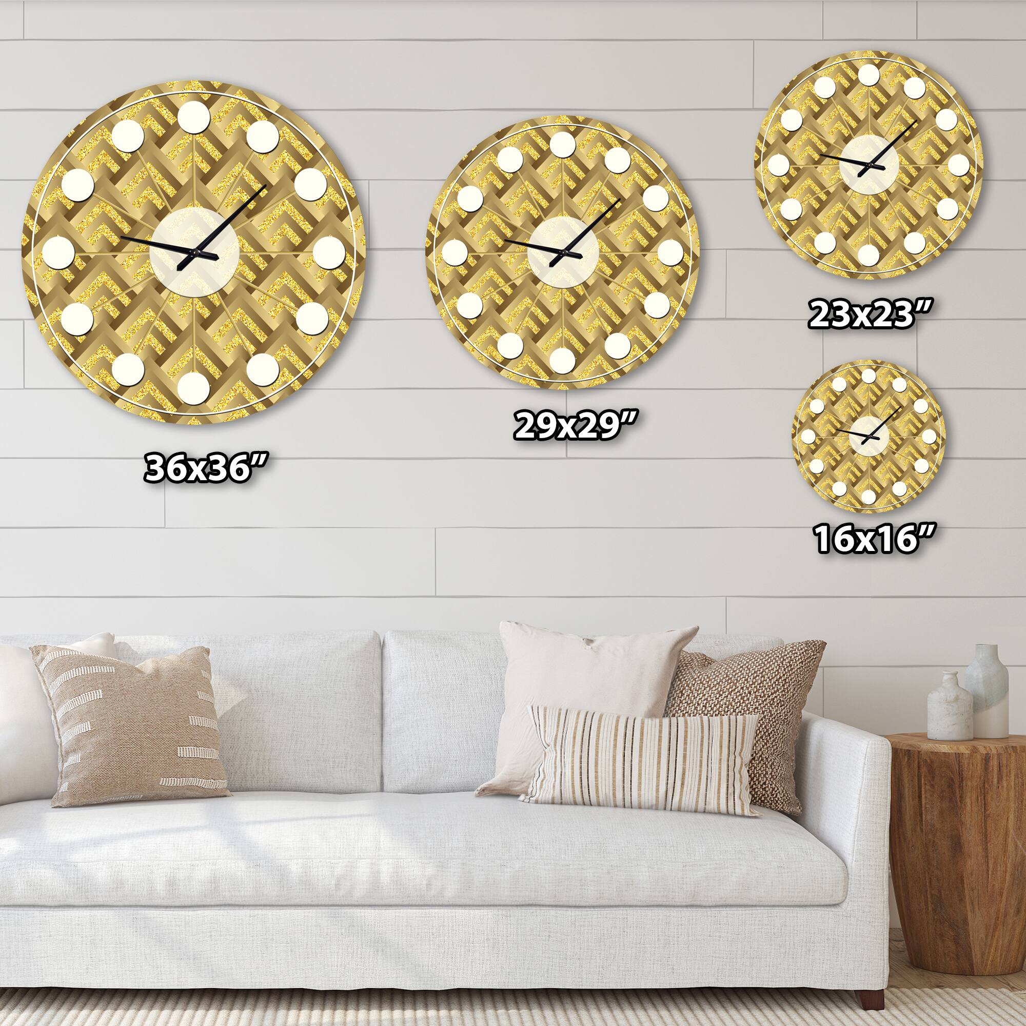 Designart &#x27;Golden Plaid Pattern Mid-Century Modern Wall Clock