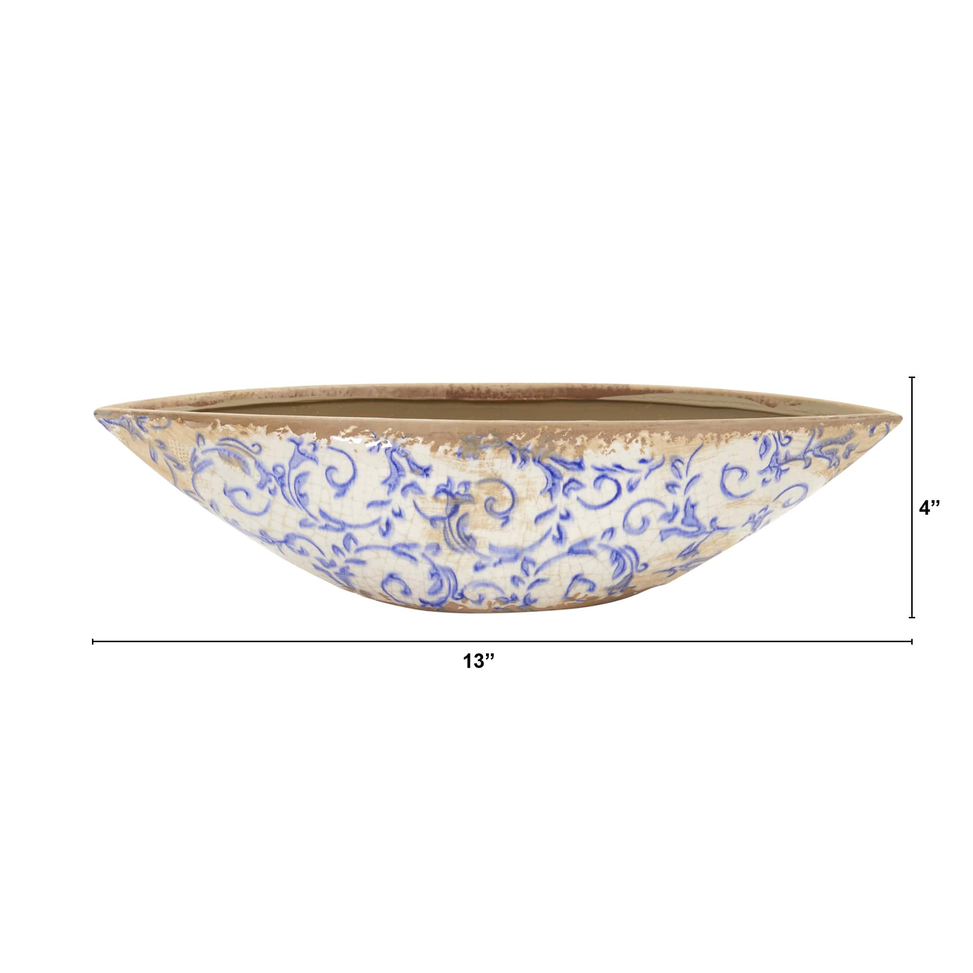 4&#x22; Tuscan Ceramic Blue Scroll Decorative Bowl