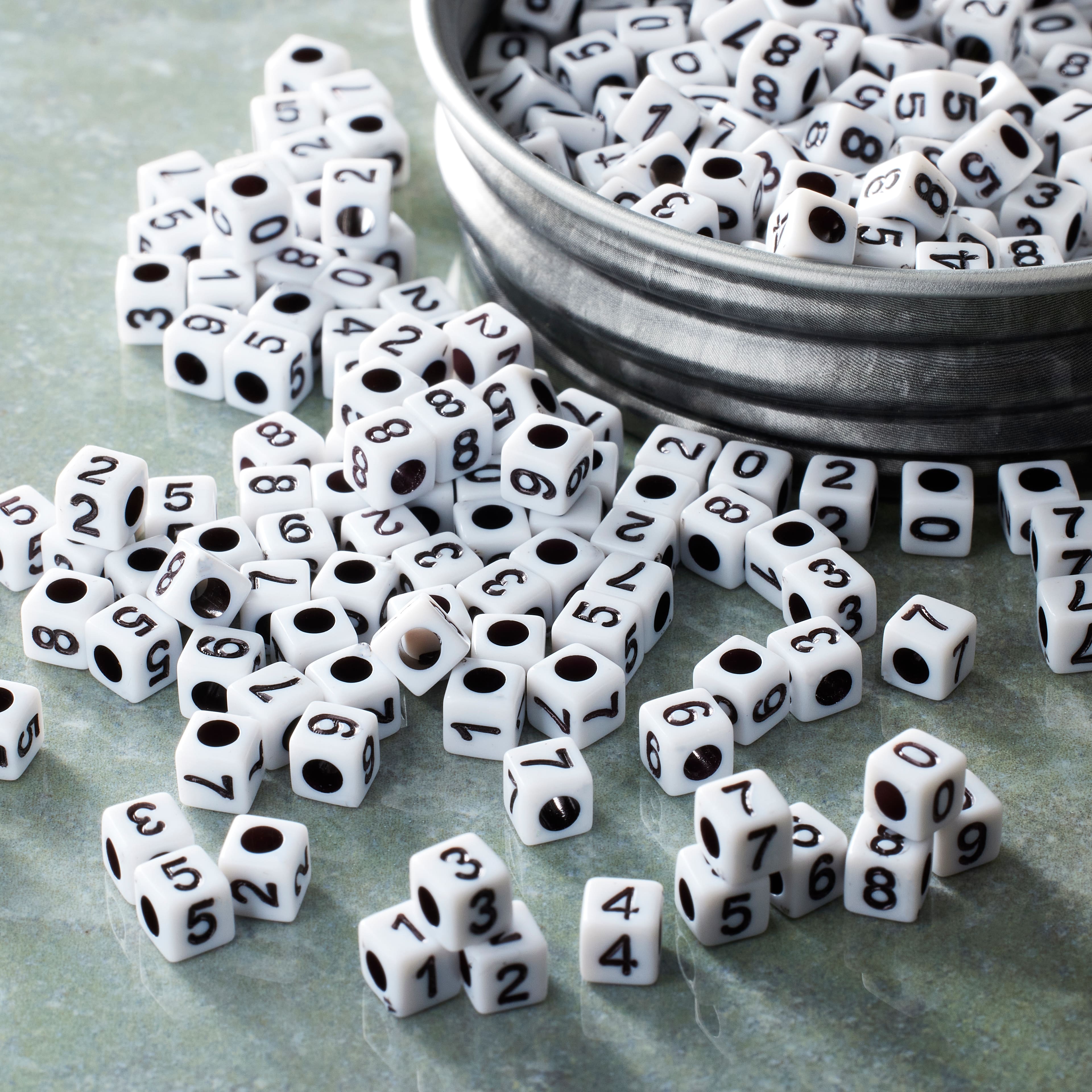 White Number Acrylic Cube Beads, 5mm by Bead Landing&#x2122;