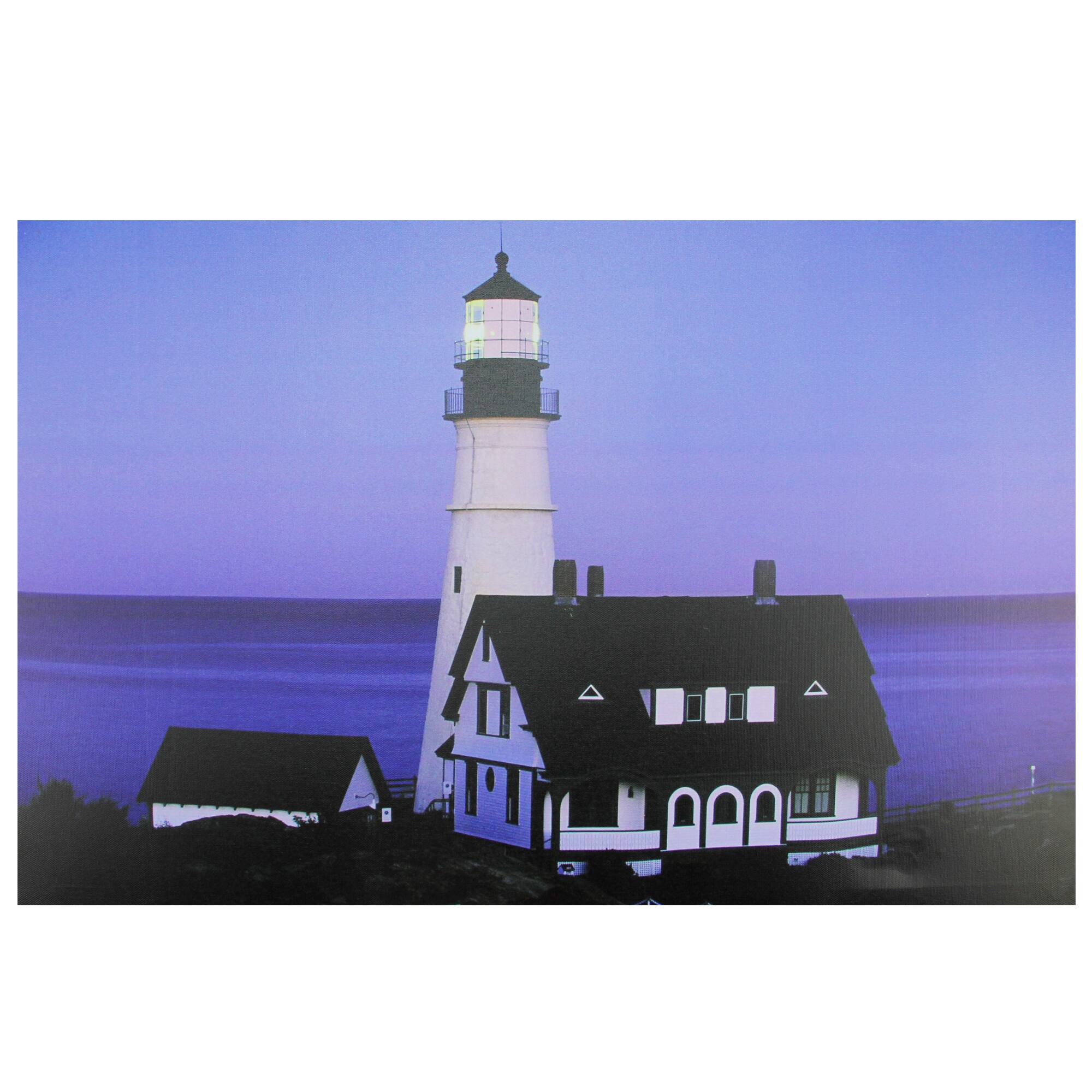 LED Dusk Lighthouse Seaside Scene Canvas Wall Art
