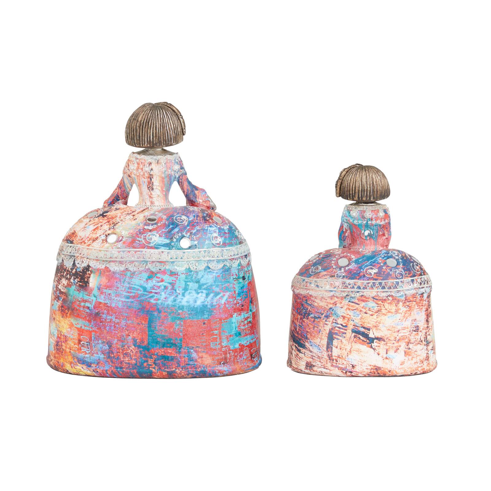 Set of 2 Multi Polystone Tuscan Sculptures, 6" x 7" x 5"