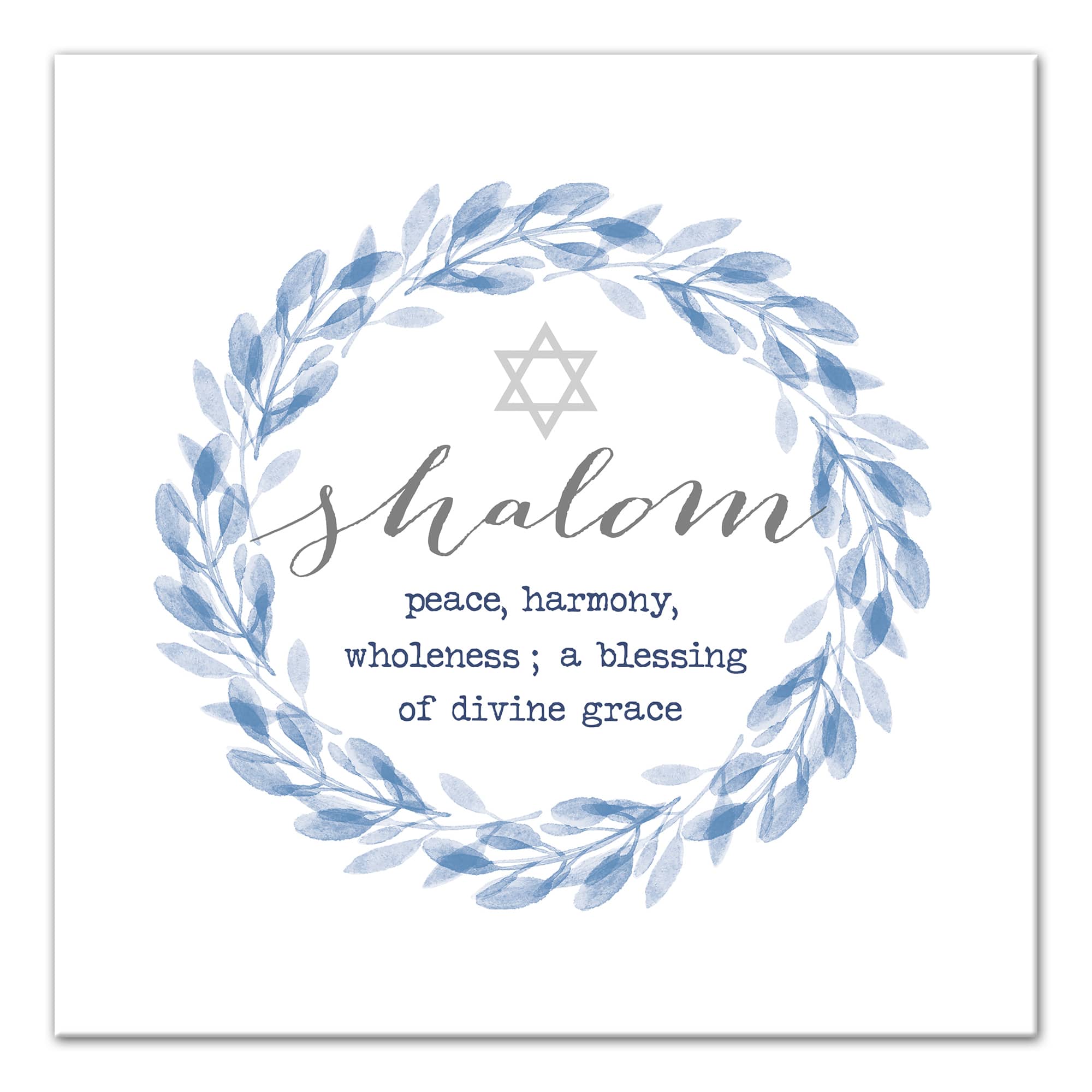 Shalom Def Wreath Blue 16x16 Canvas Wall Art
