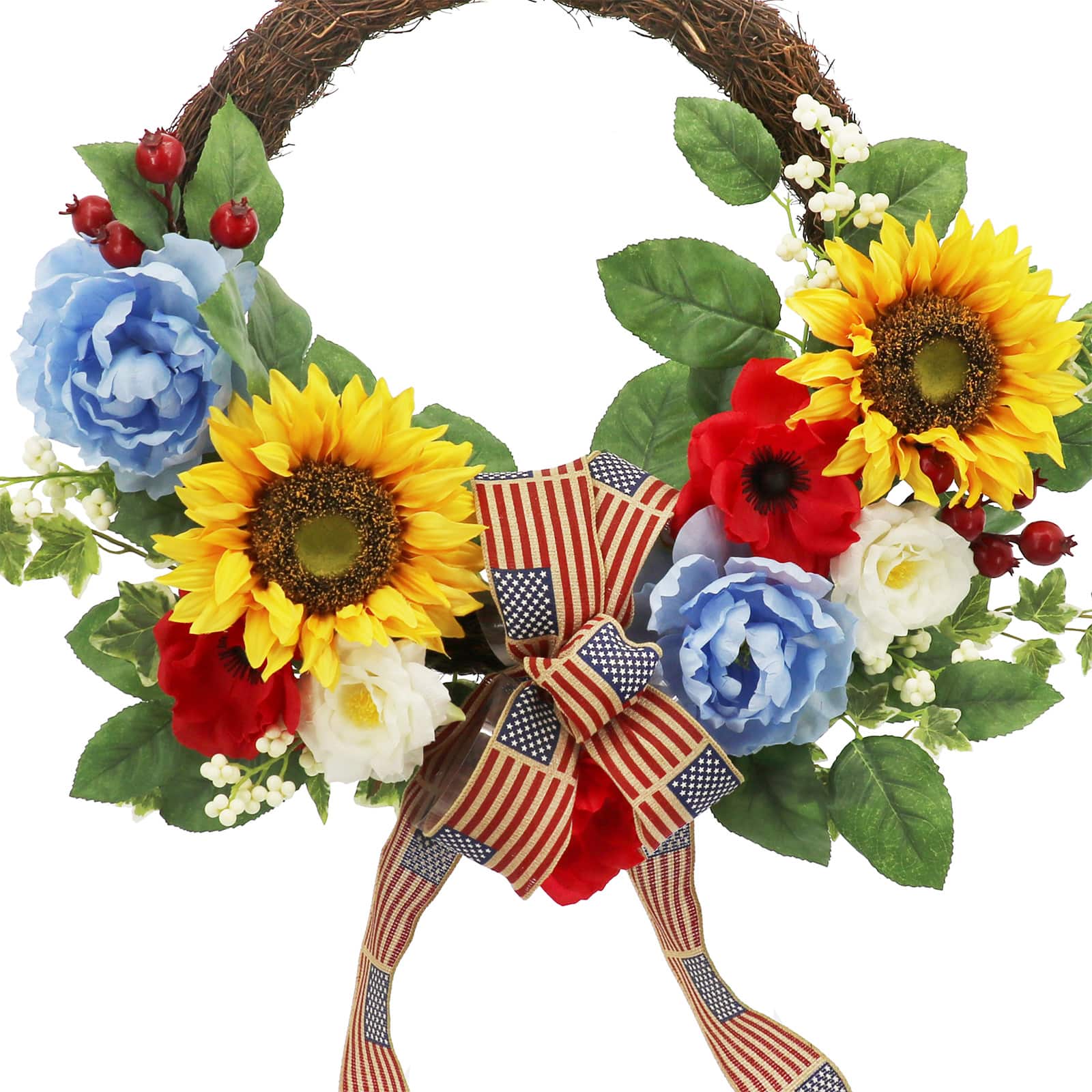 22&#x22; Patriotic Peony &#x26; Sunflower Wreath by Celebrate It&#x2122;