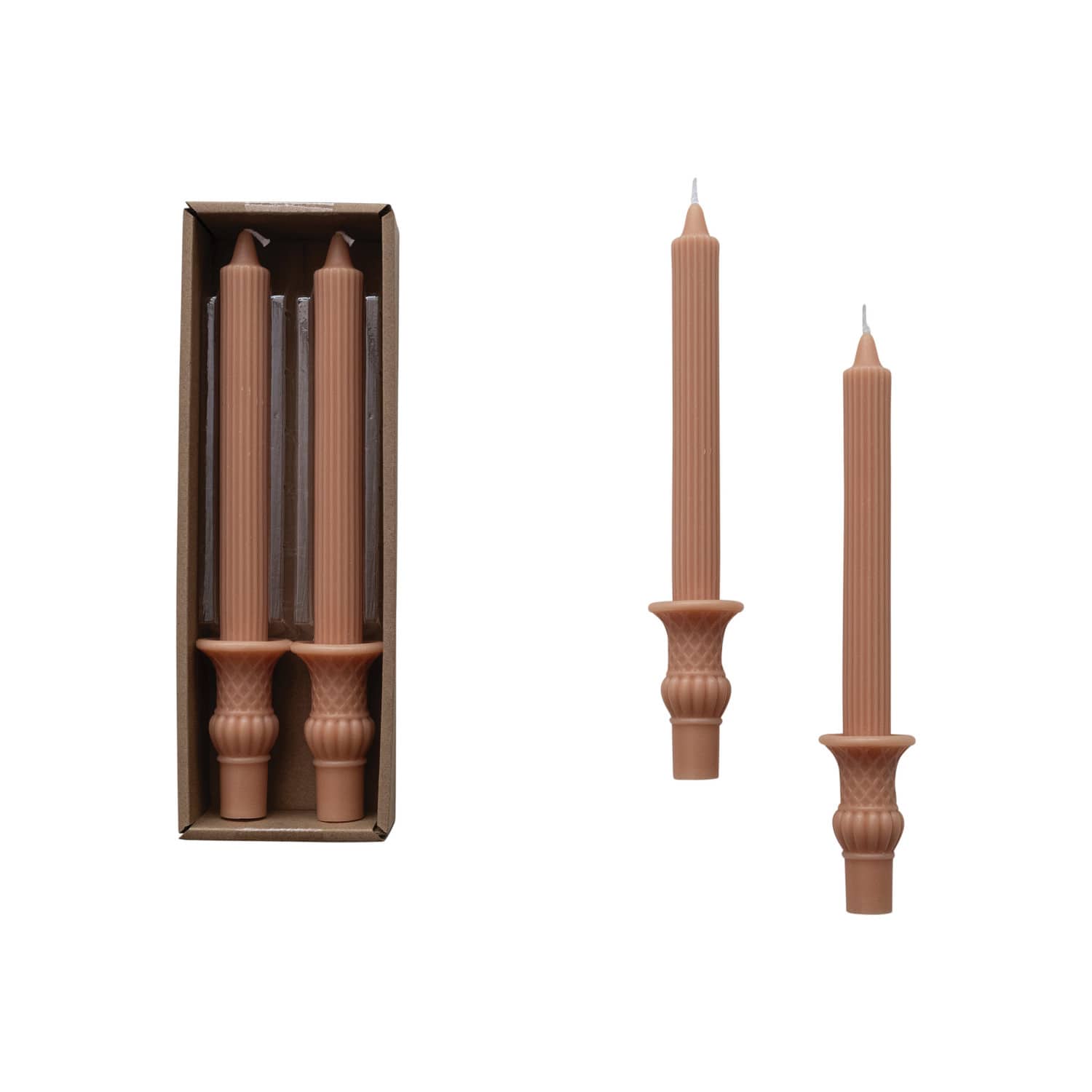 Hello Honey® 10" Unscented Taper Candles with Ornate Base, 2ct.