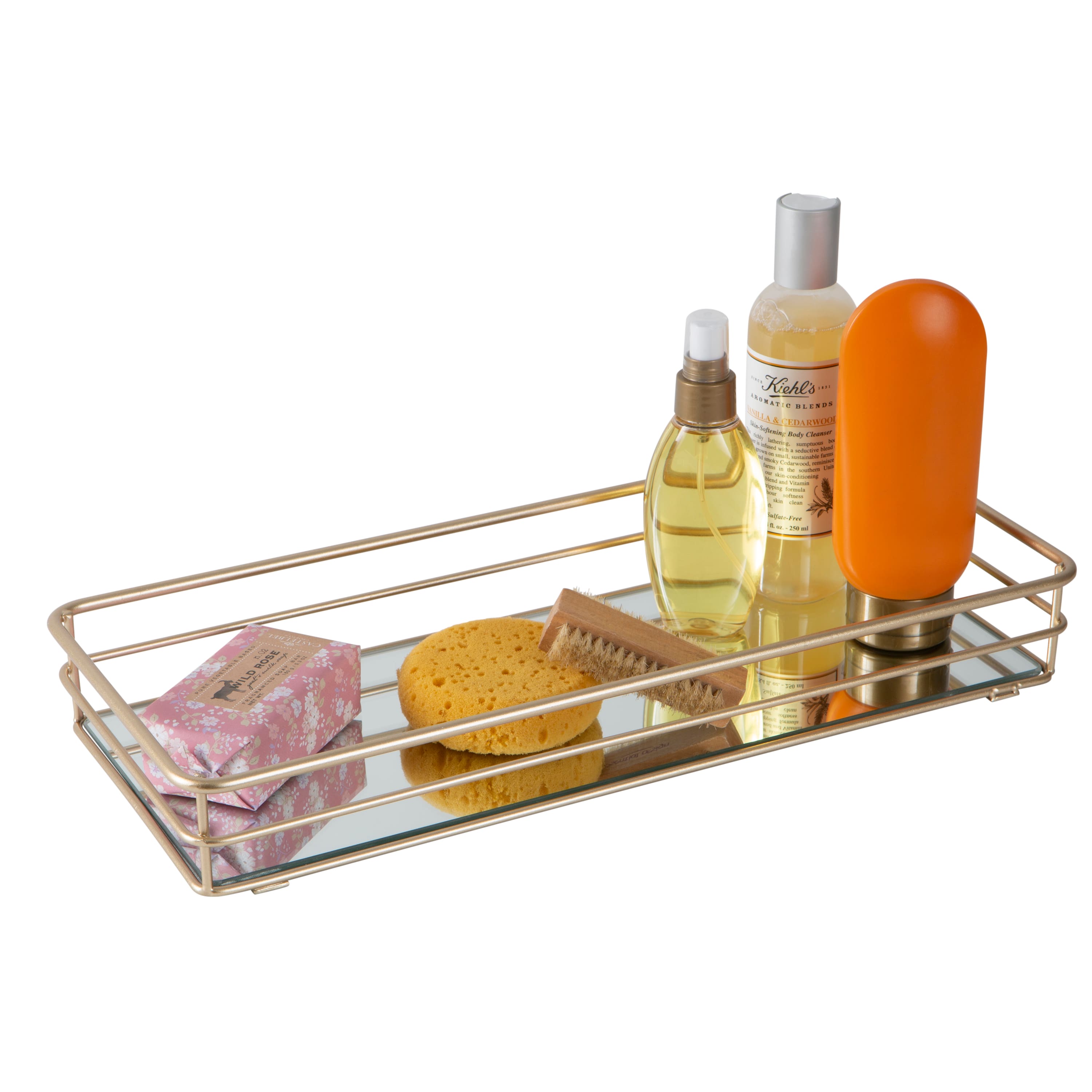 Elle D&#xE9;cor Satin Gold Mirrored Bottom Vanity Tray in Satin Gold