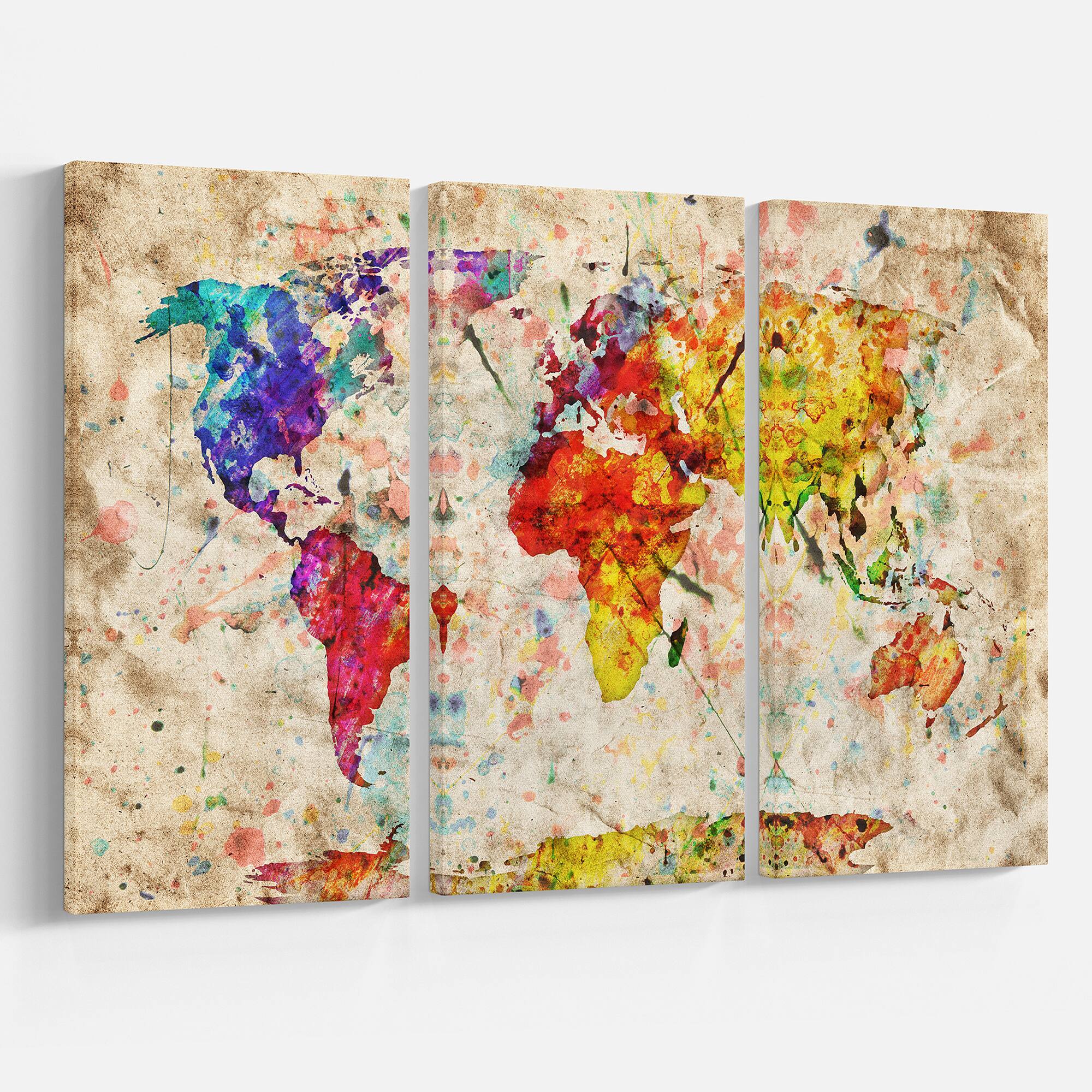 Designart - Vintage World Map Watercolor - Map Canvas Art Print