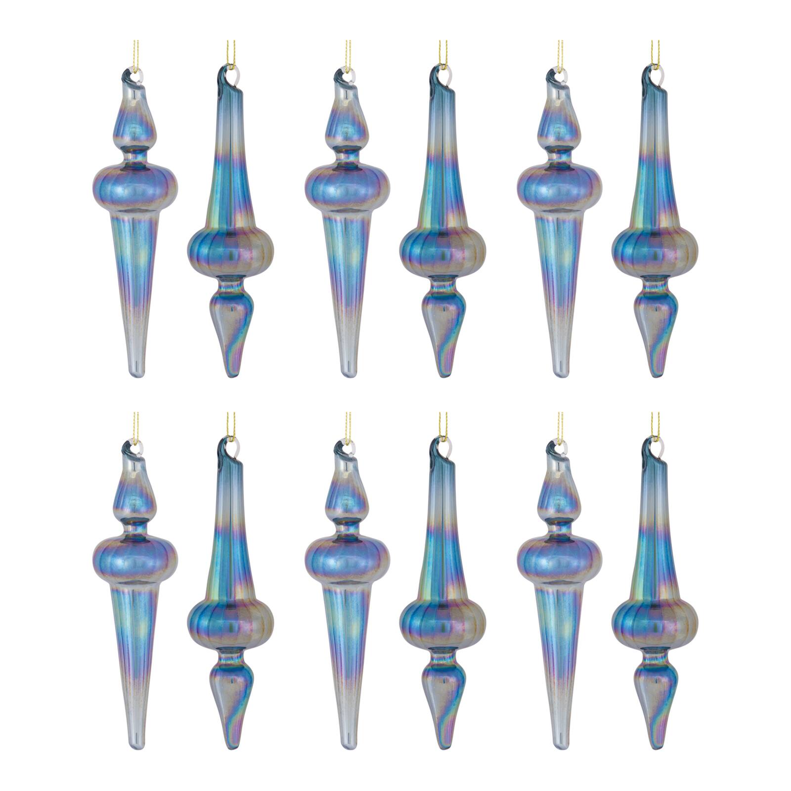 12ct. 6&#x22; Iridescent Glass Finial Drop Ornaments