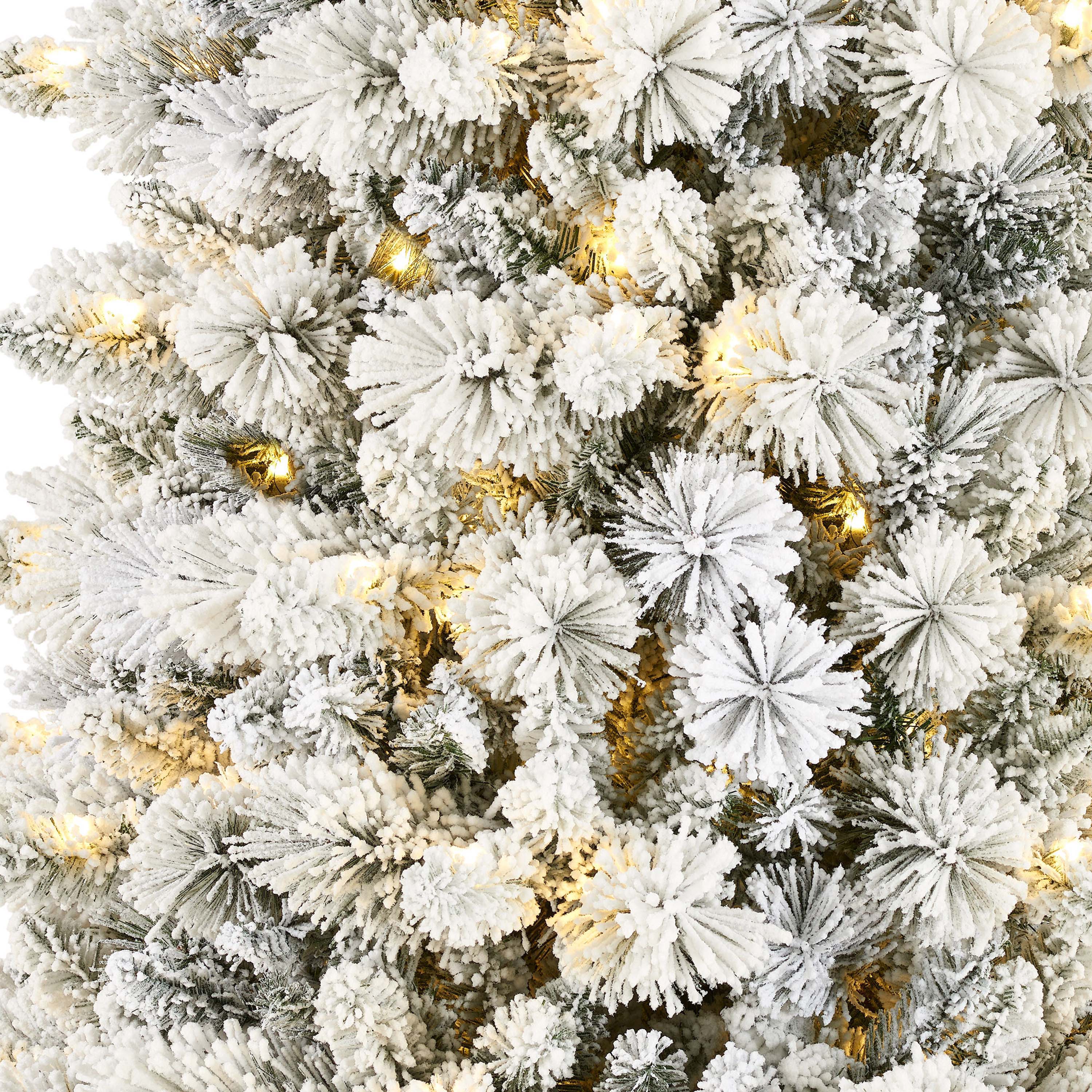 9ft. Pre-Lit Flocked Alberta Spruce Artificial Christmas Tree, White LED Lights