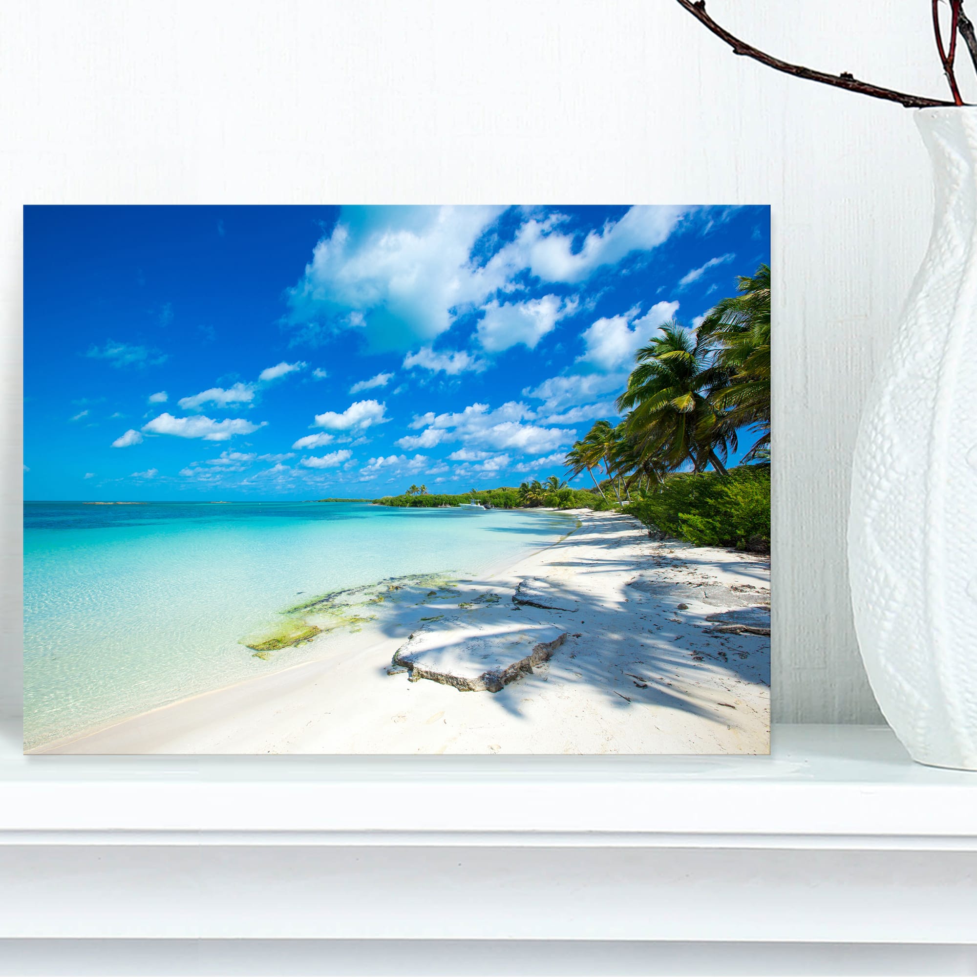 Designart - Tropical Beach with Palm Shadows - Large Seashore Canvas Print