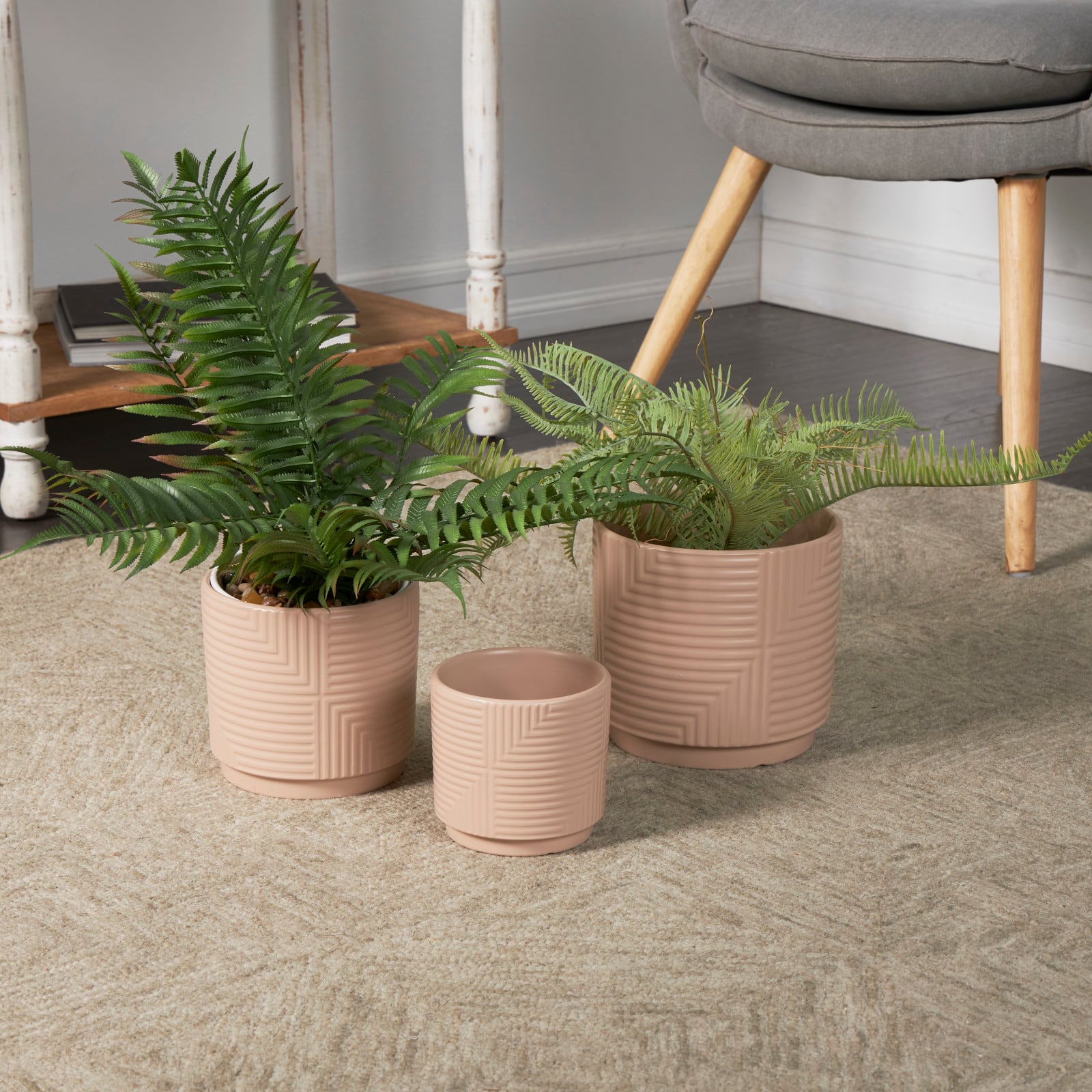 Pink Ceramic Geometric Planter Set