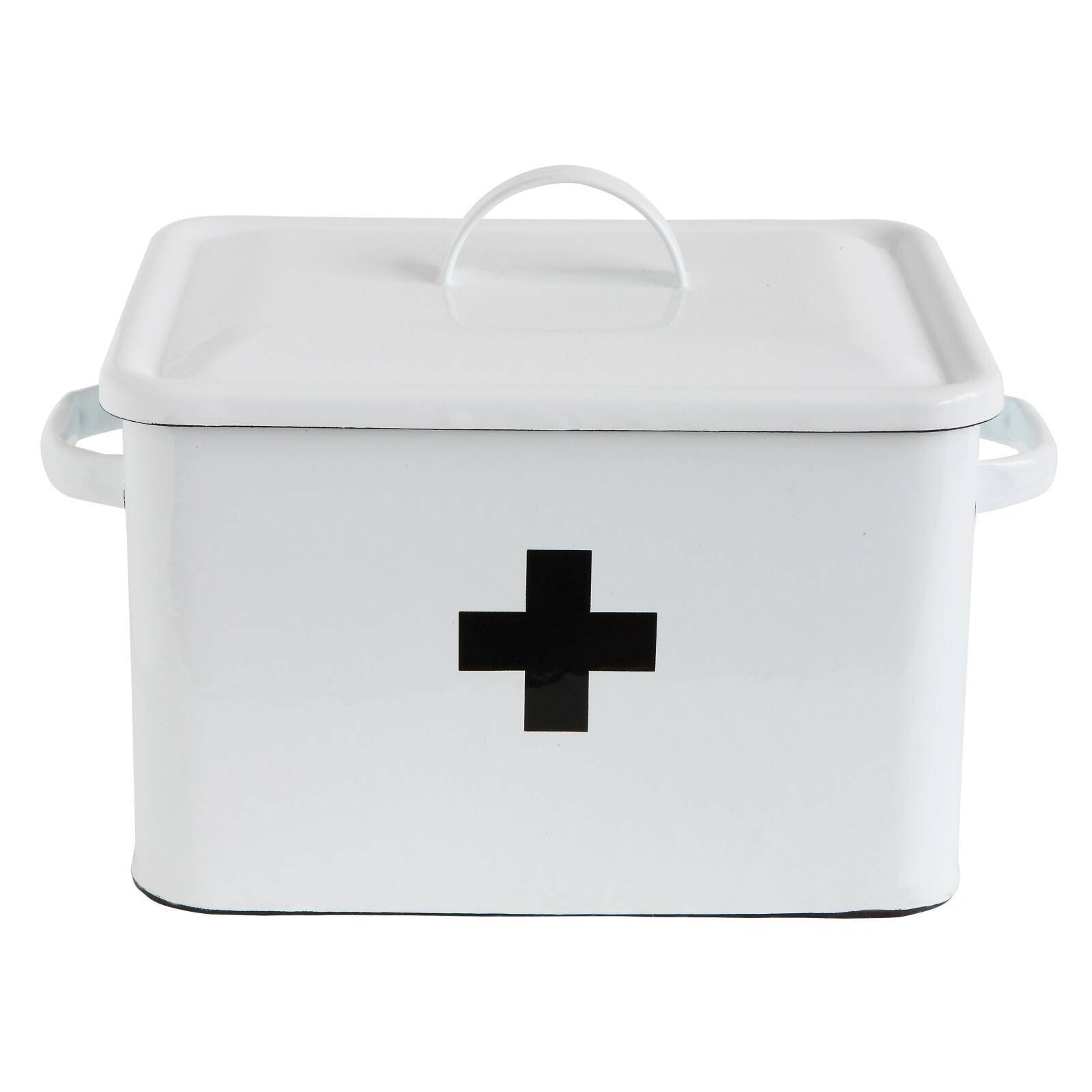 Enameled First Aid Box with Lid & Black Cross on Front By Creative Co-Op | Michaels®