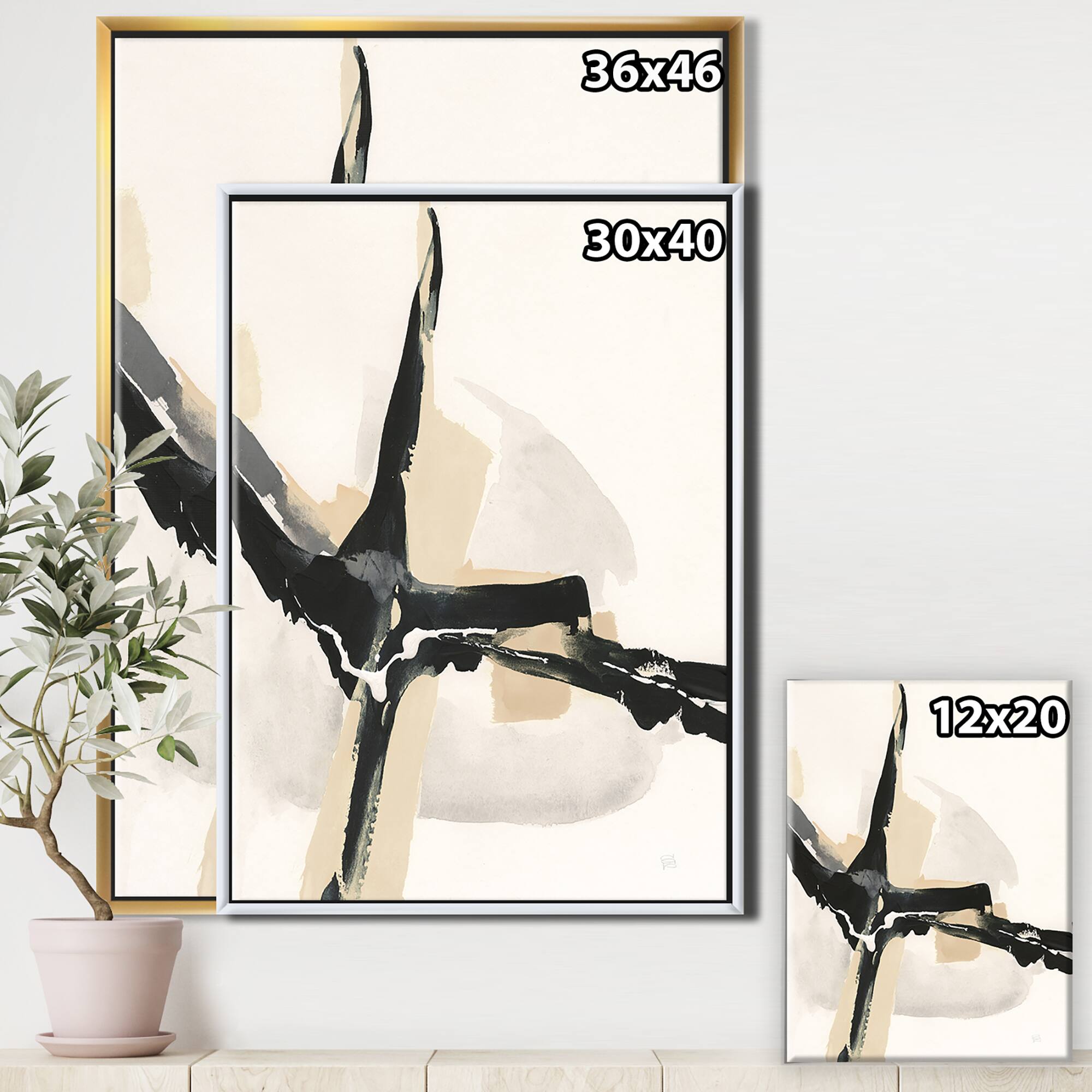 Designart - Creamy Tan Form II - Modern Glam Canvas in Gold Frame