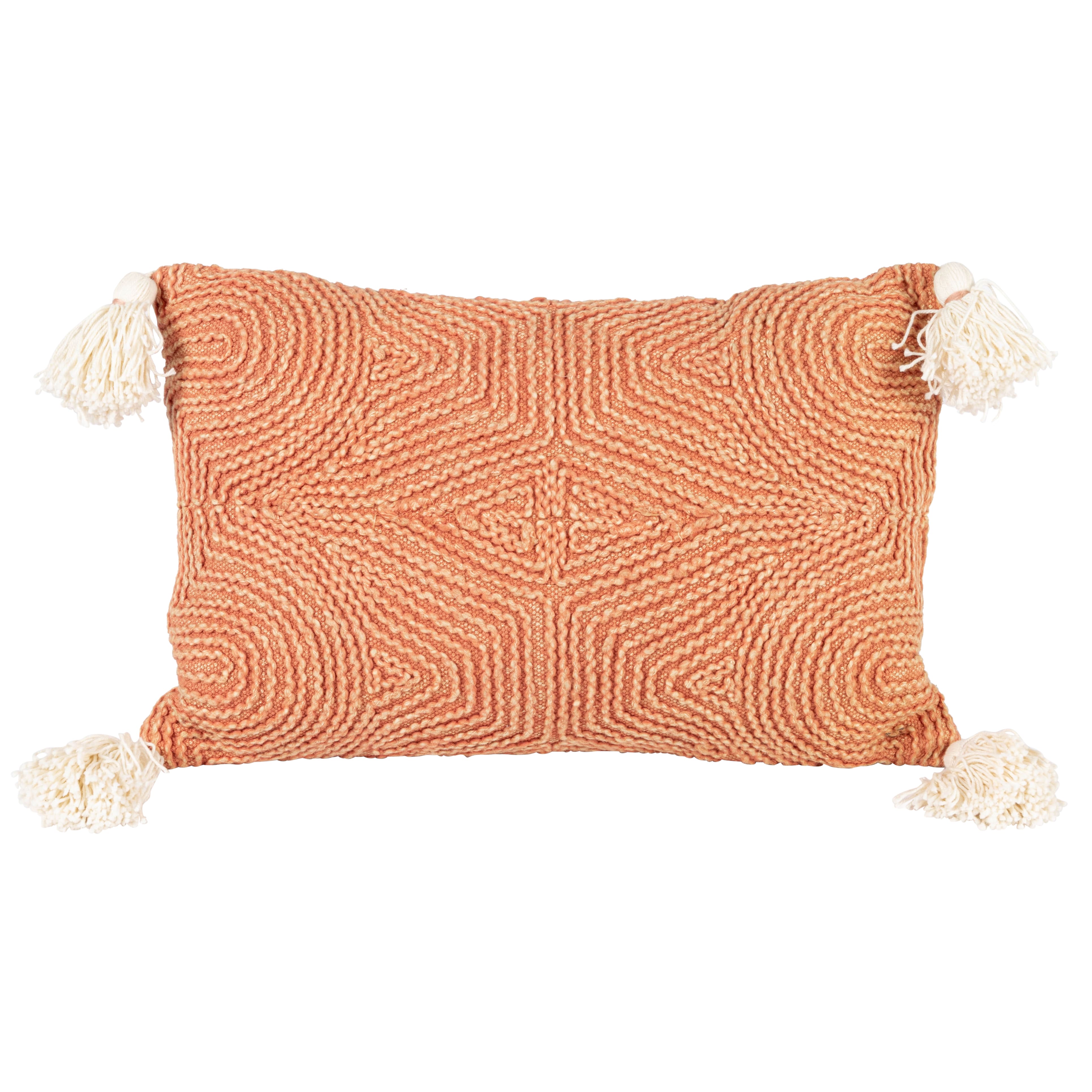 Hello Honey® Rust & Natural Embroidery Cotton Lumbar Pillow with Tassels