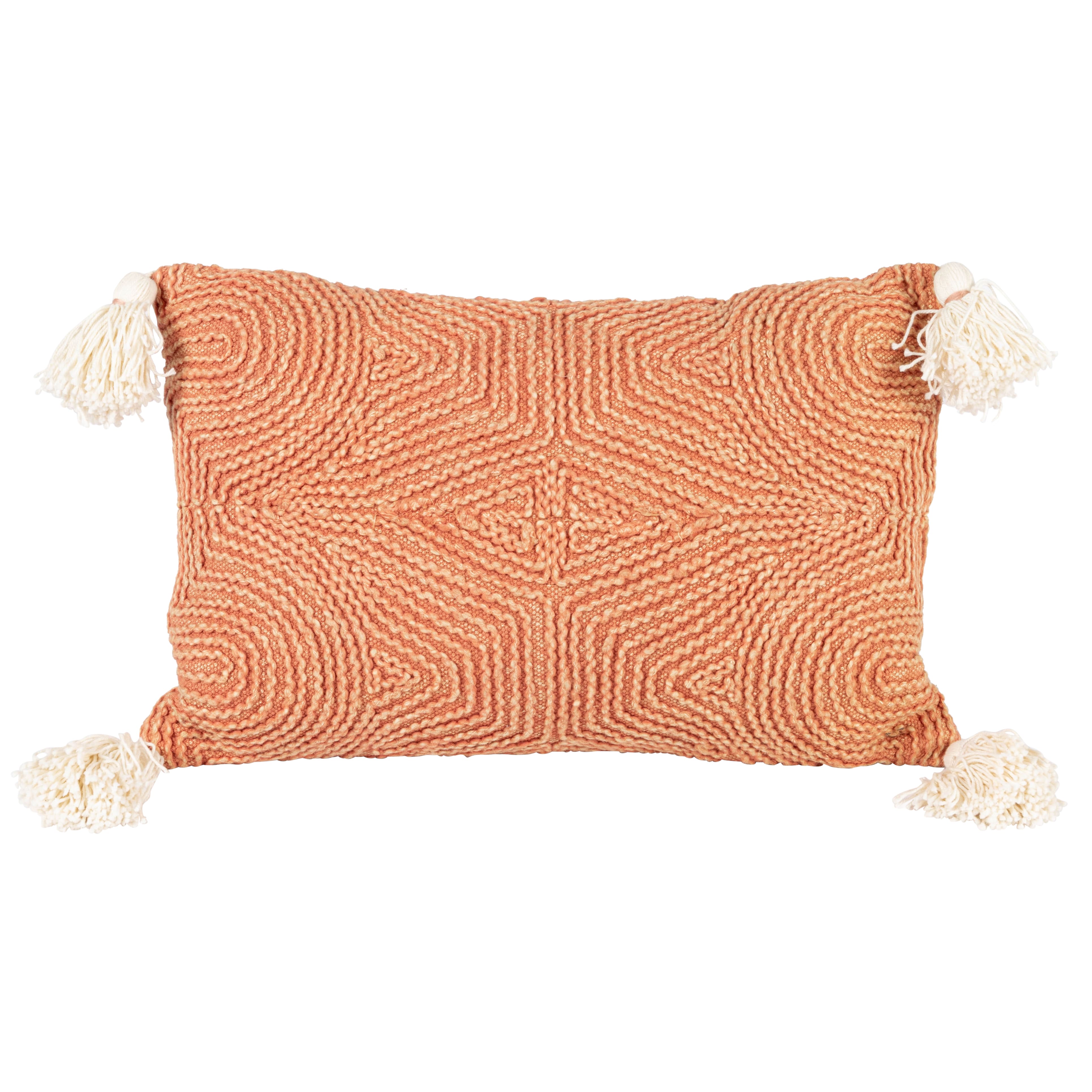 Lumbar Pillow with Embroidered Pattern & Tassels