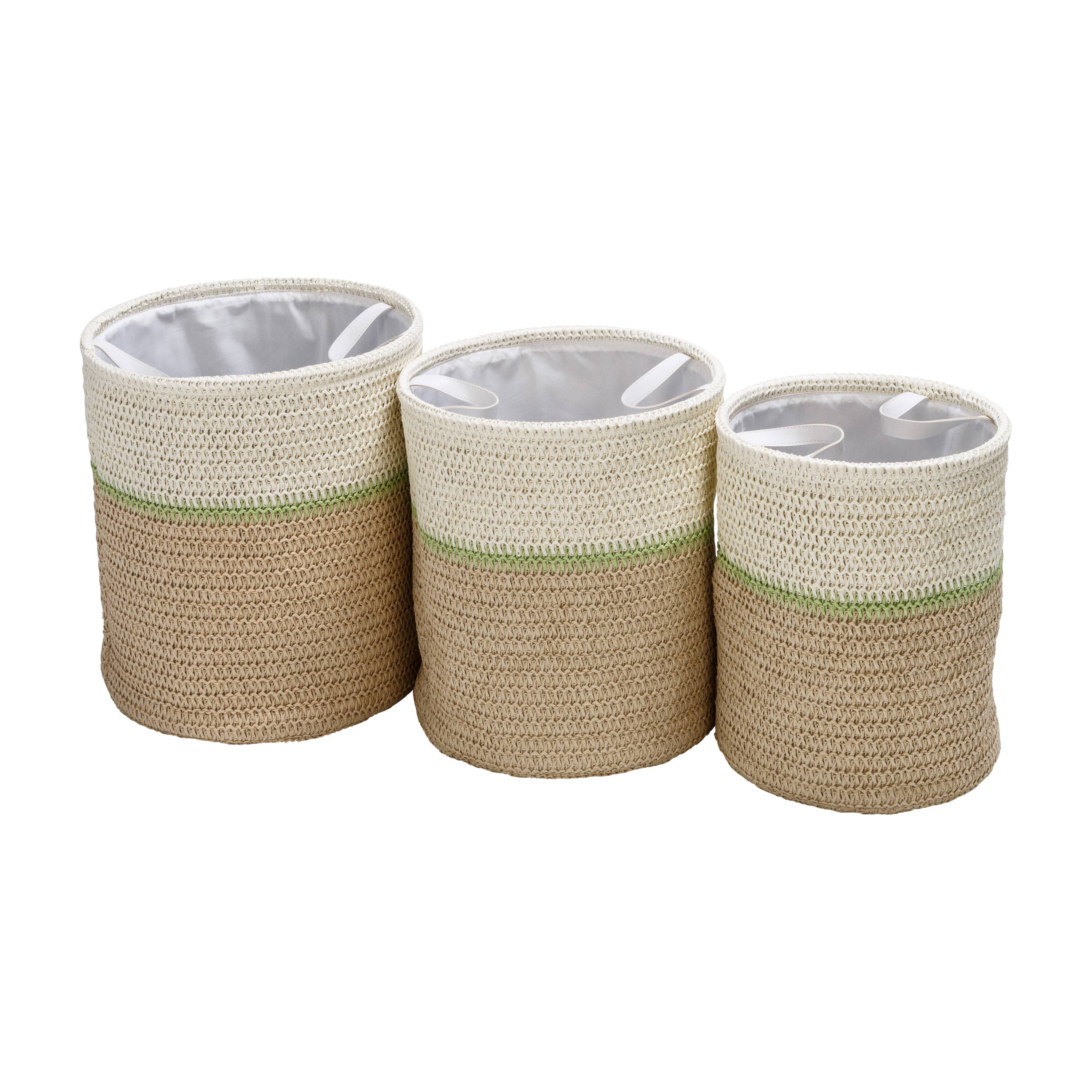 6 Pack: Honey Can Do Green &#x26; Beige Small Nesting Paper Straw Baskets with Handles Set