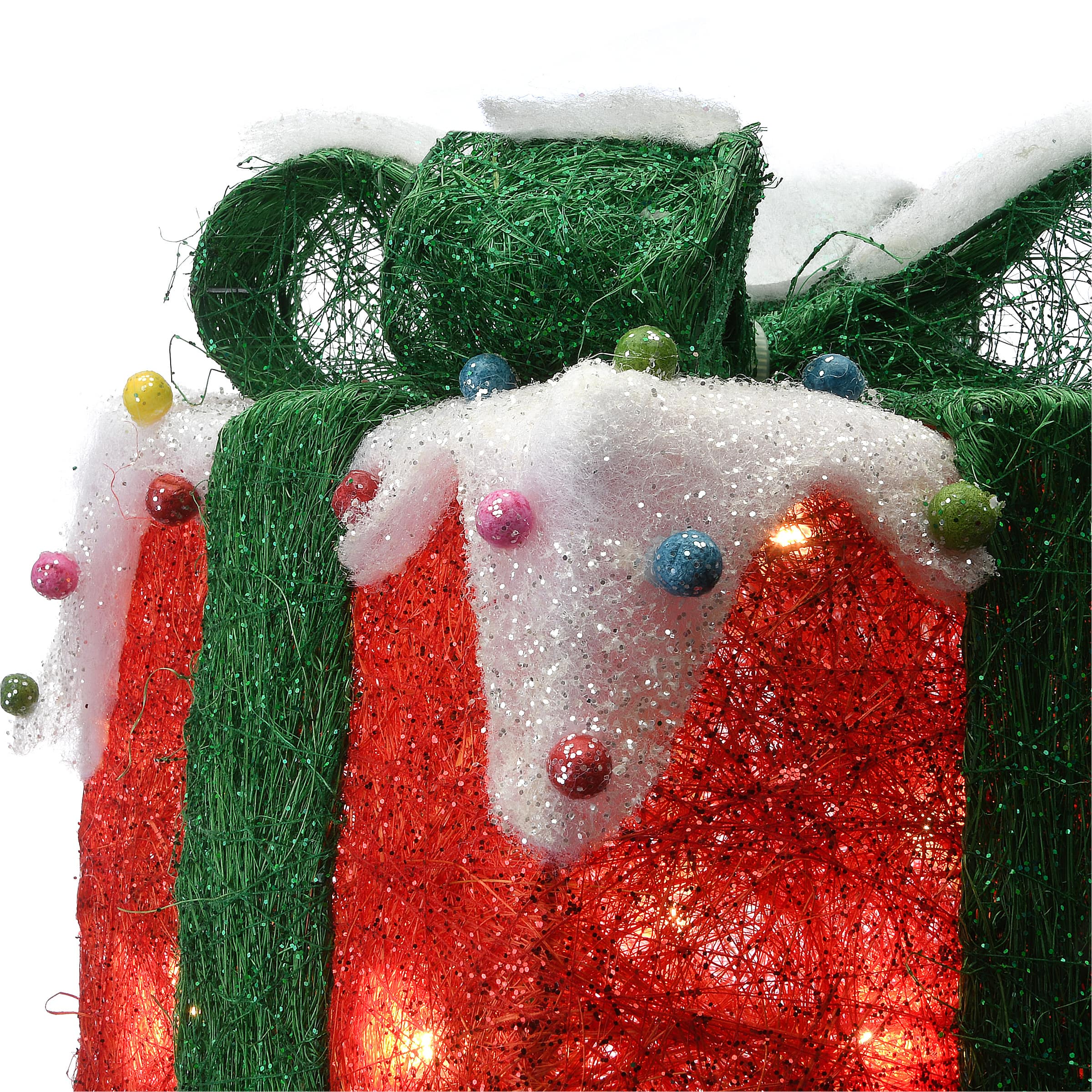 Red & Green with Snow Gift Box Set with Clear Lights
