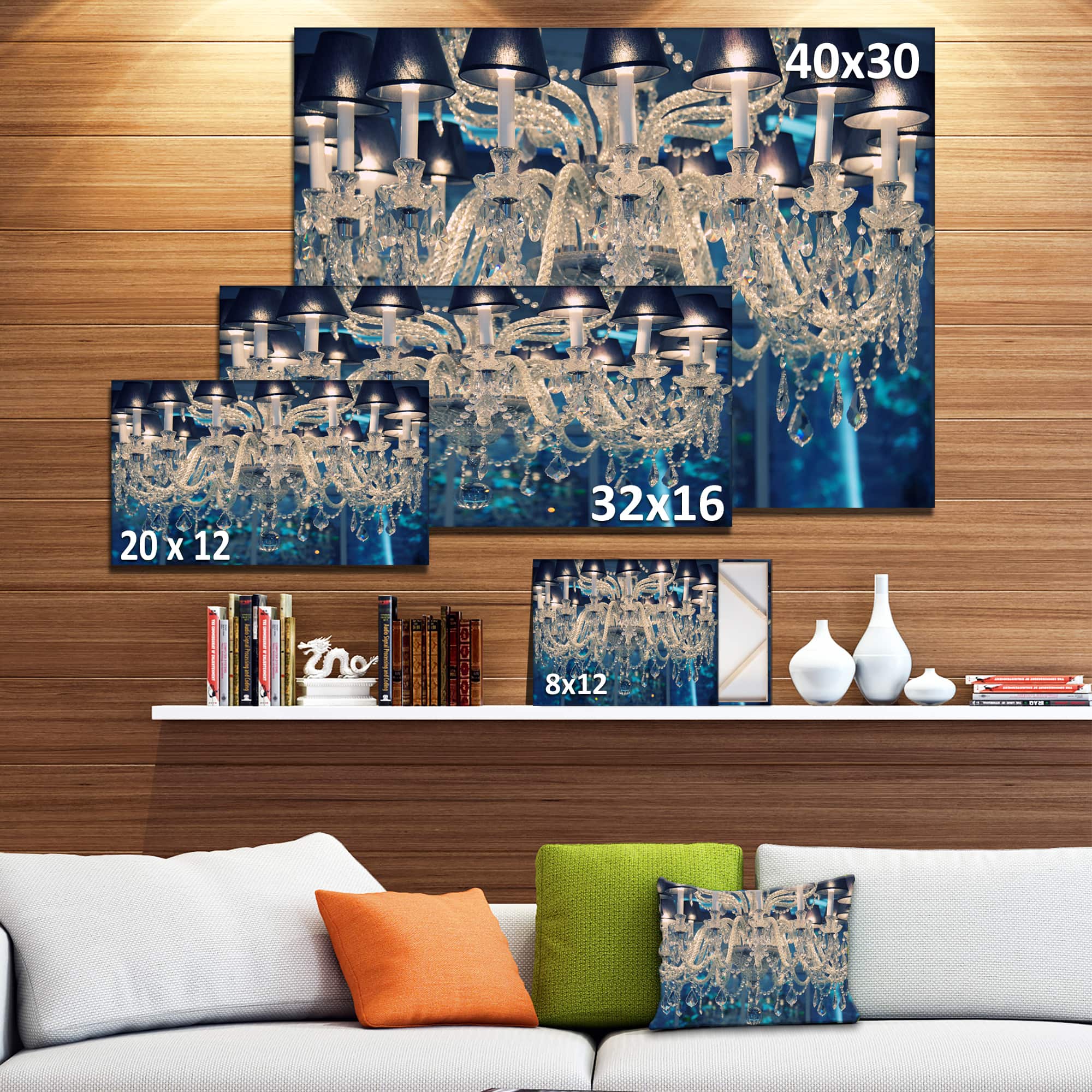 Designart - Blue Vintage Crystal Chandelier - Flower Artwork on Canvas
