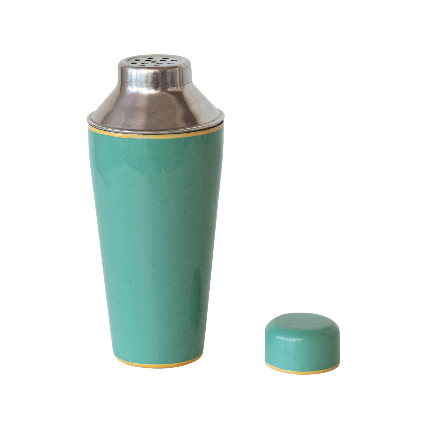 21oz. Green &#x26; Yellow Round Enameled Stainless Steel Cocktail Shaker with Colored Edge