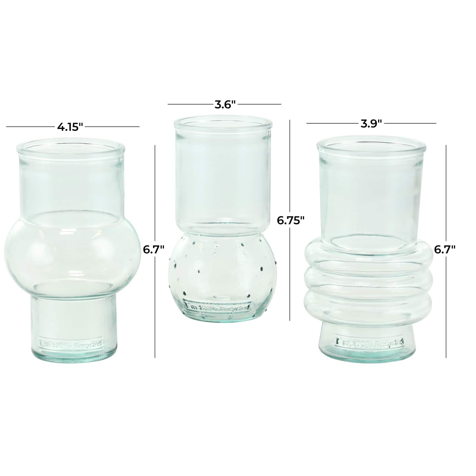 Clear Small Bubble Ribbed Recycled Glass Vase Set
