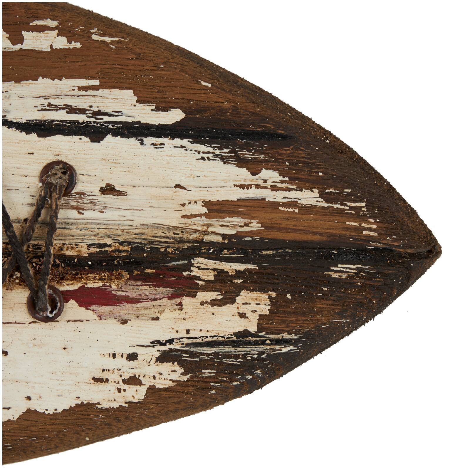 22.5" x 7" Brown Wood Handmade Distressed Fish Shaped 3 Hanger Wall Hook with Metal Accents