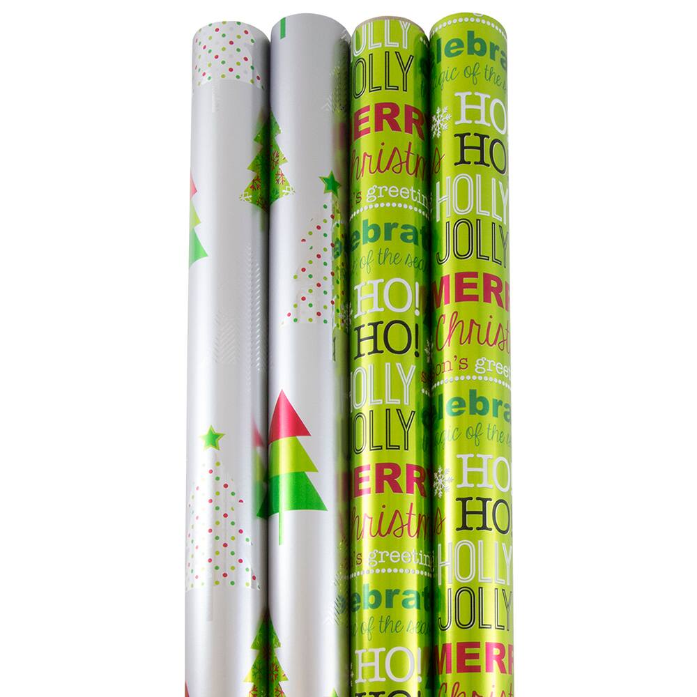 Ideal Holly Jolly Christmas Wrapping Paper Set - 100 Sq Ft, 4 Rolls