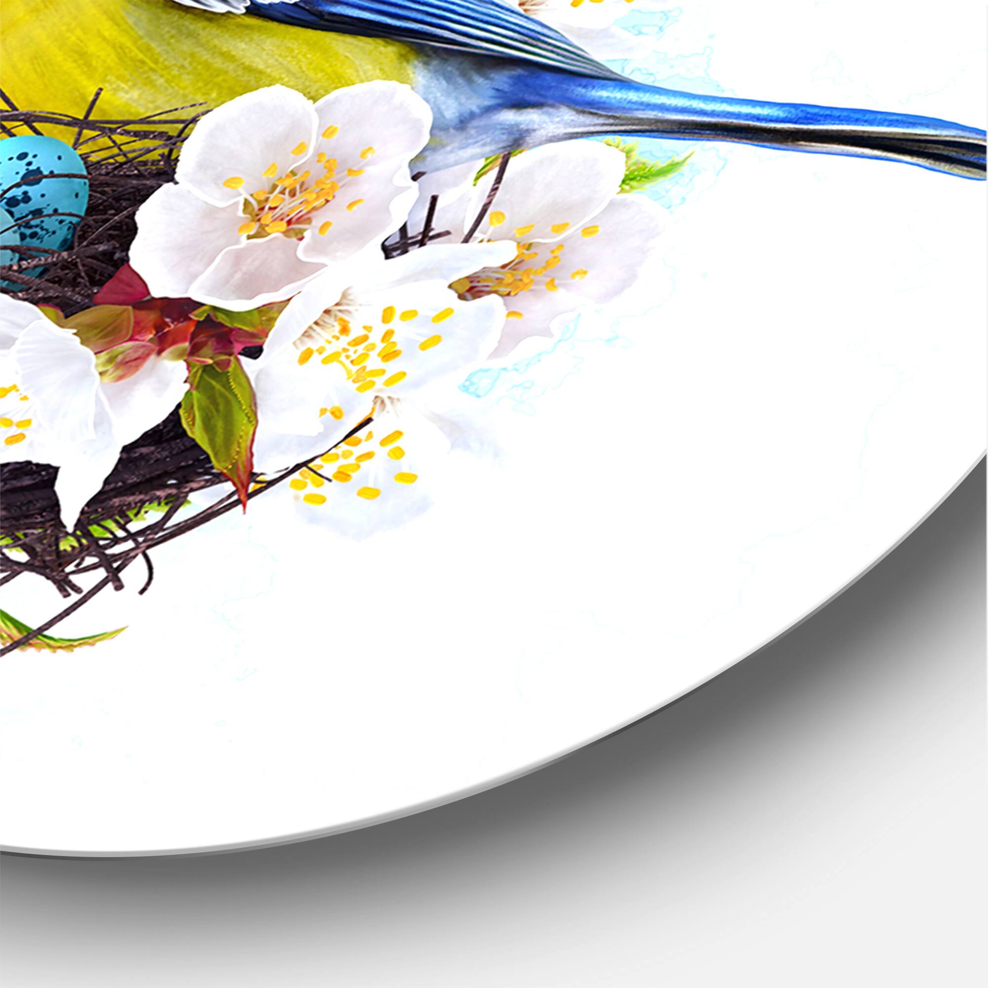 Designart - Two Tit Birds Sitting Near The Nest With Eggs I - Traditional Metal Circle Wall Art