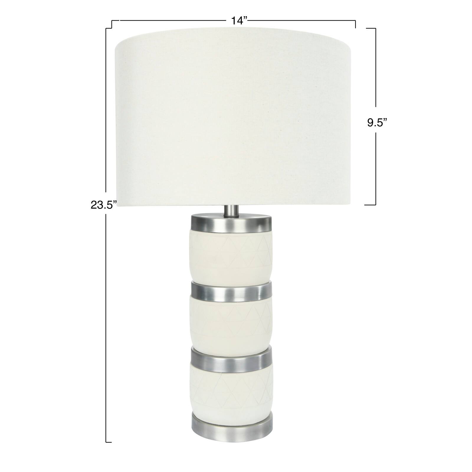 Hello Honey® 24" Raw Concrete White & Silver Table Lamp With Imprinted Diamond Design & Metal Accents