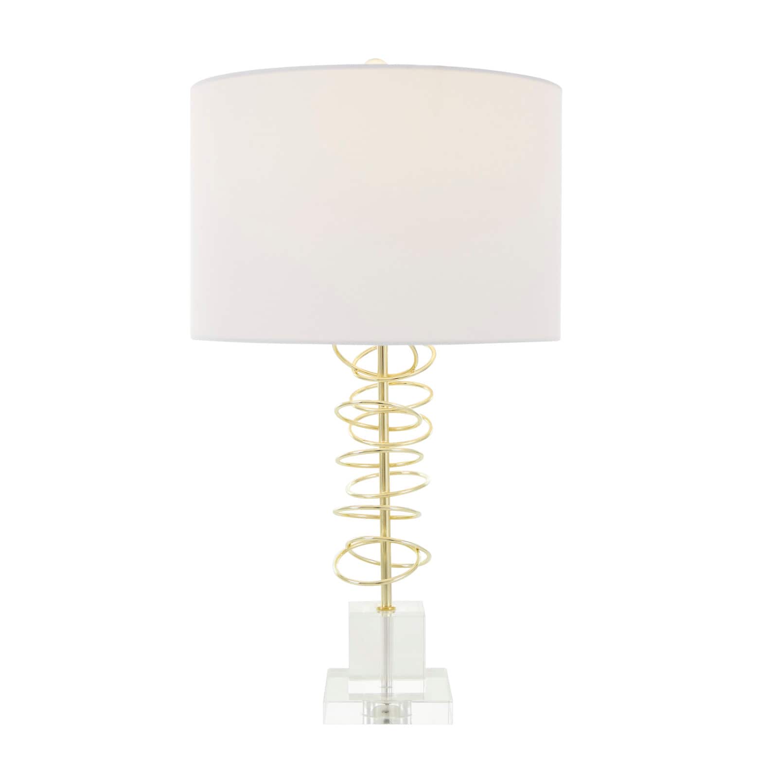 2ft. Gold Metal Abstract Overlapping Ring Accent Lamp with Elevated Square Glass Base