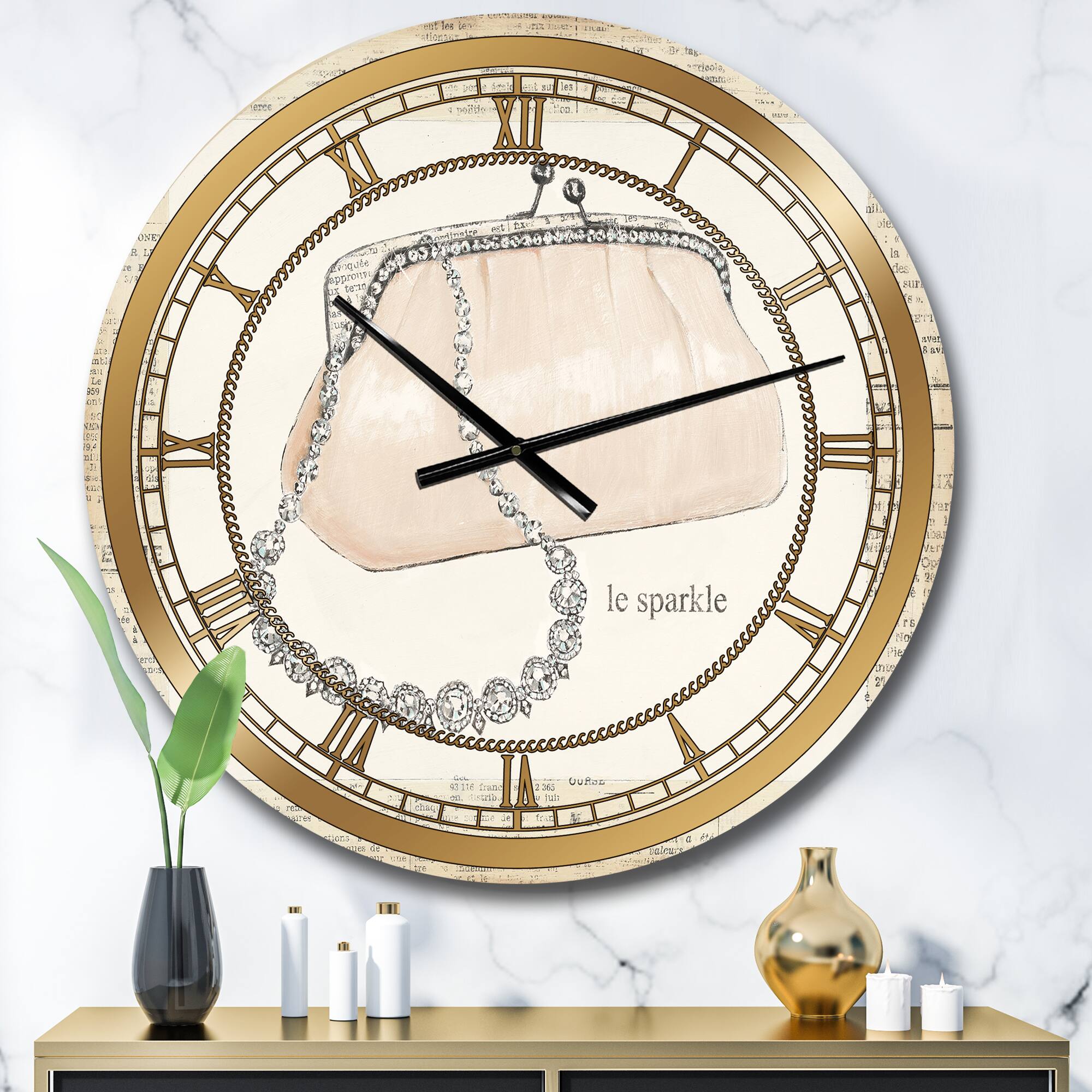 Designart Glamorous Sparkle Purse I Glam Wall Clock