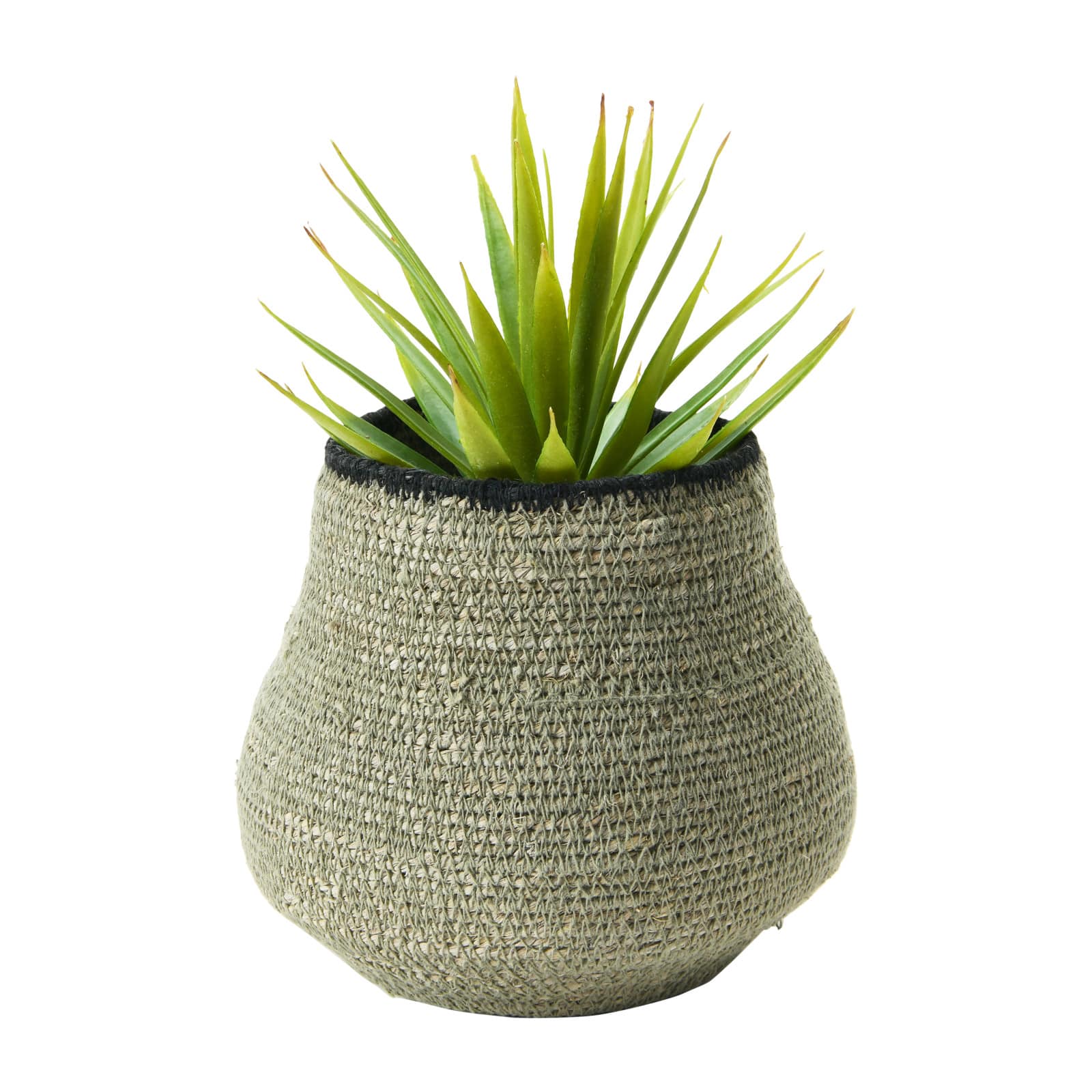 Hello Honey® 7" Gray & Black Hand-Woven Seagrass Basket