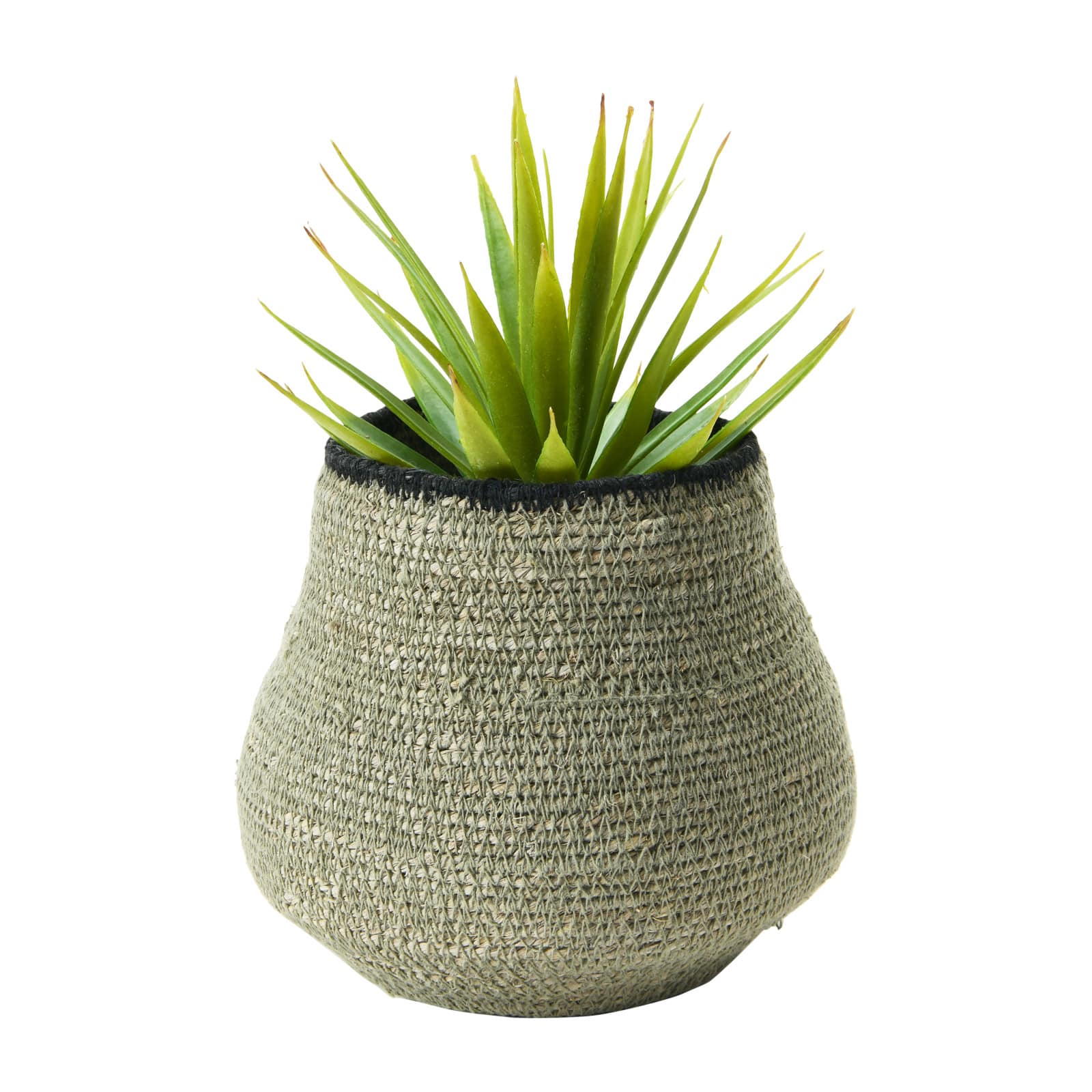 7&#x22; Gray &#x26; Black Hand-Woven Seagrass Basket